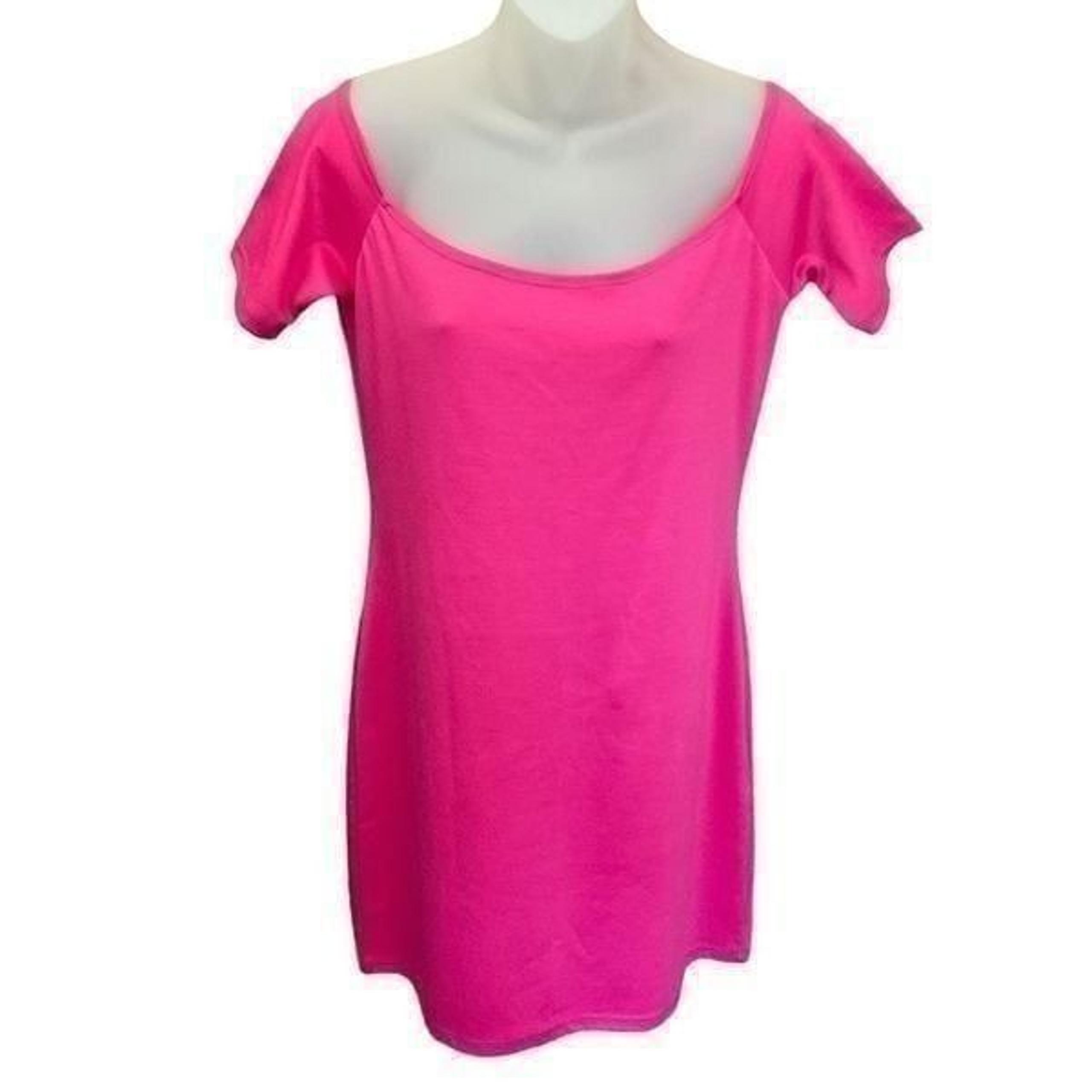 Doublju Womens Pink Short Sleeve Scoop Neck Bodycon Mini Dress Size 1X