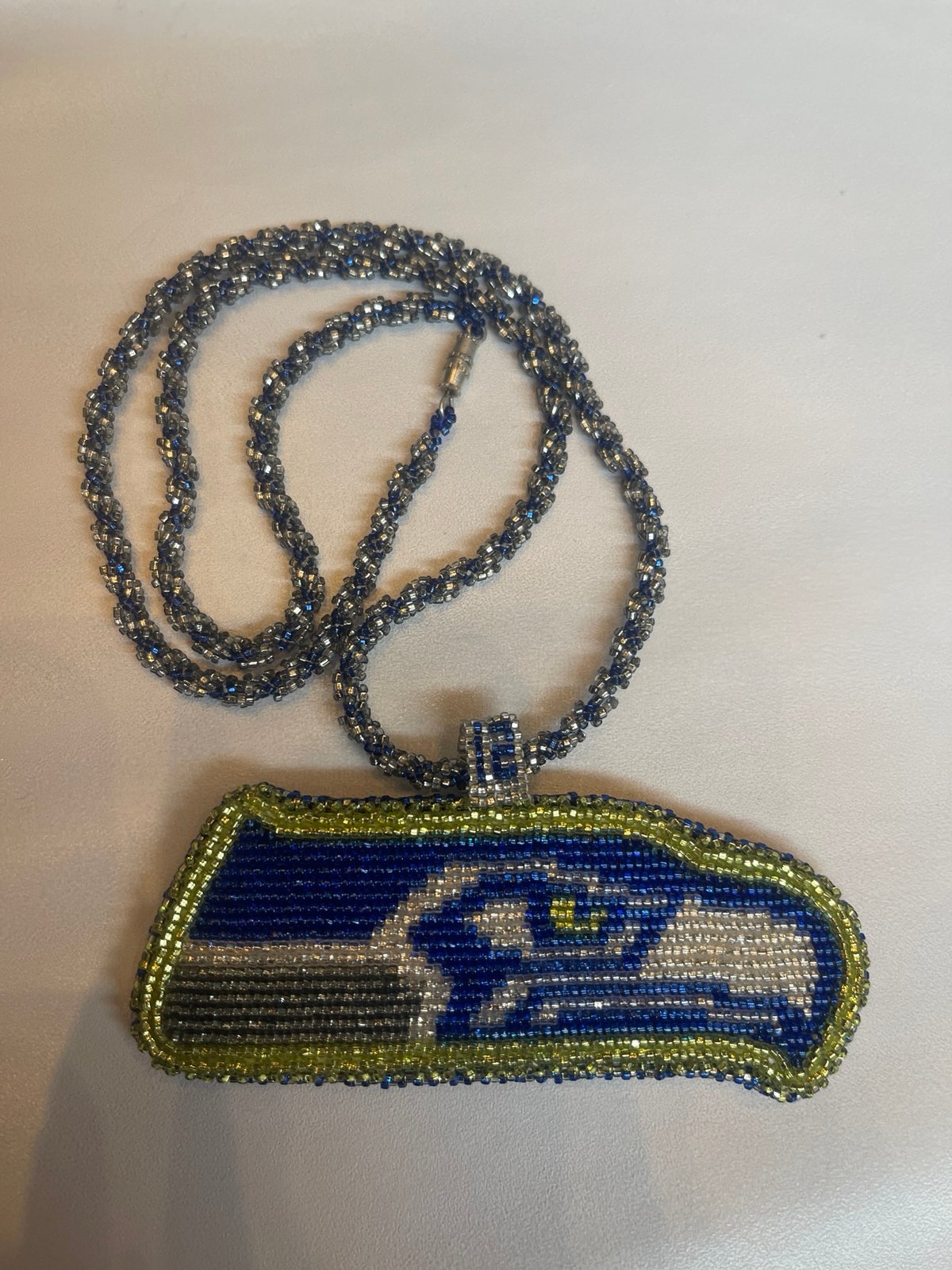 Hand-beaded Seahawks medallion & necklace