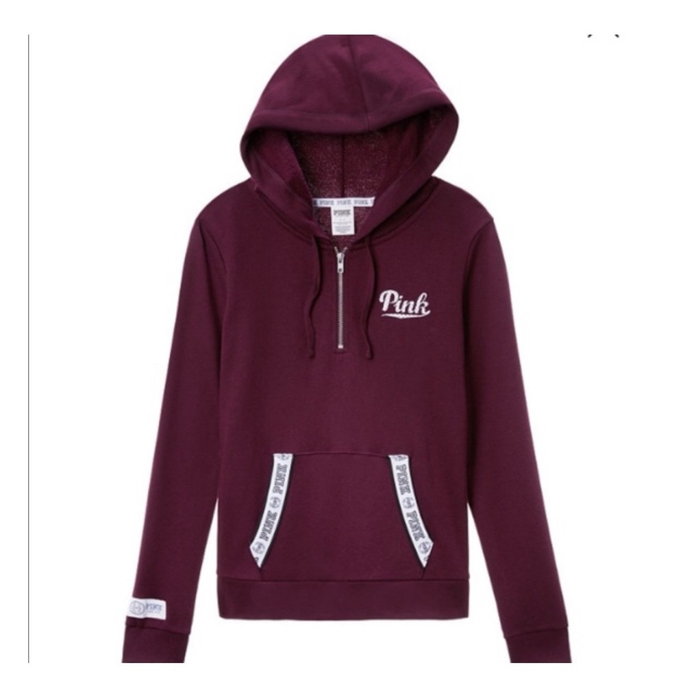 Victoria's Secret PINK Hoodie Women's XS Plum Purple Quarter Zip Pullover Logo