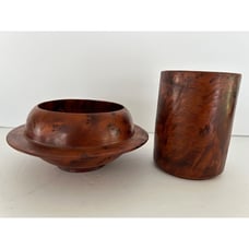Vintage, Hand Made, Burl Root Wood. Desk Set Pen Holder Trinket Bowl