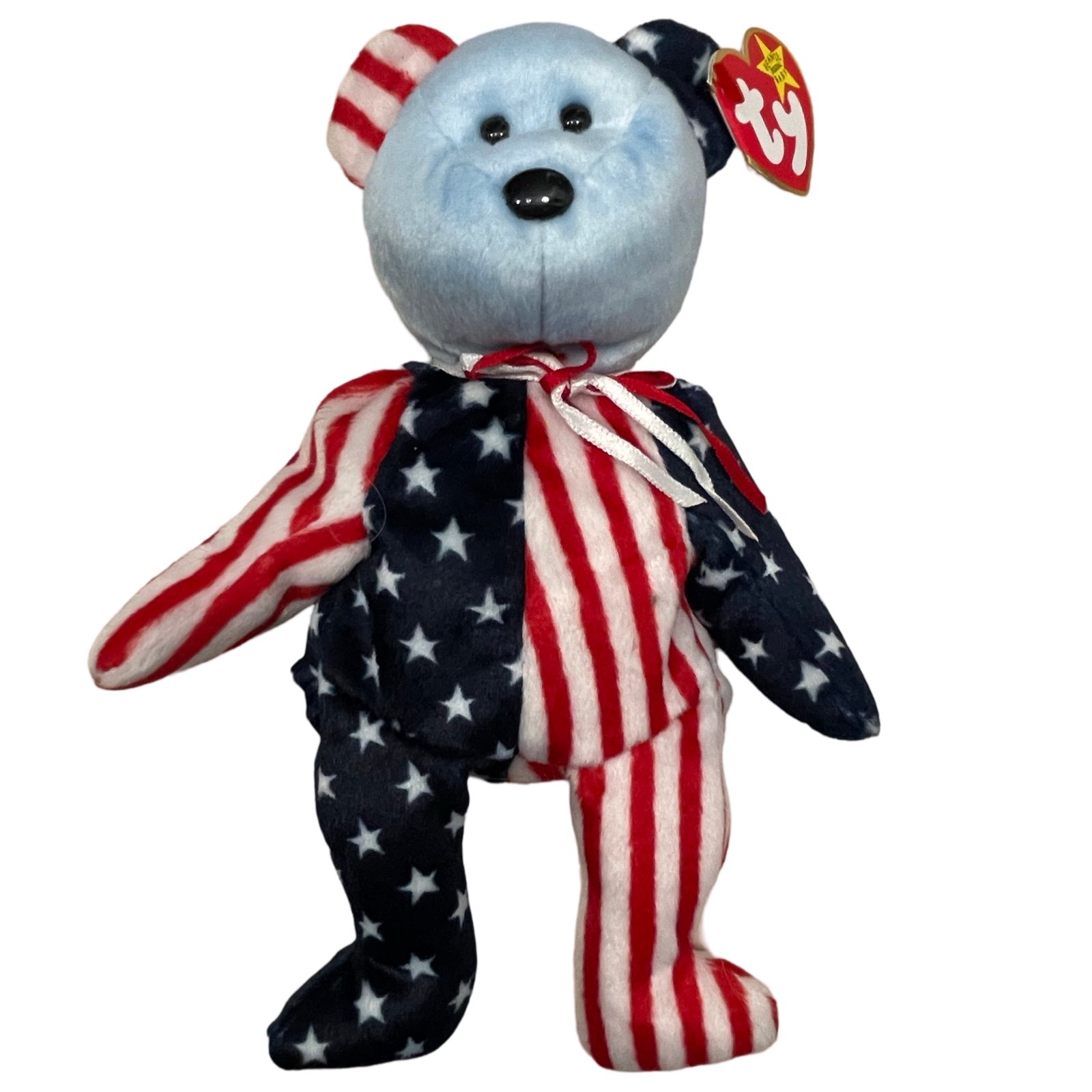 SPANGLE BLUE FACE Ty Beanie Baby Patriotic Bear!