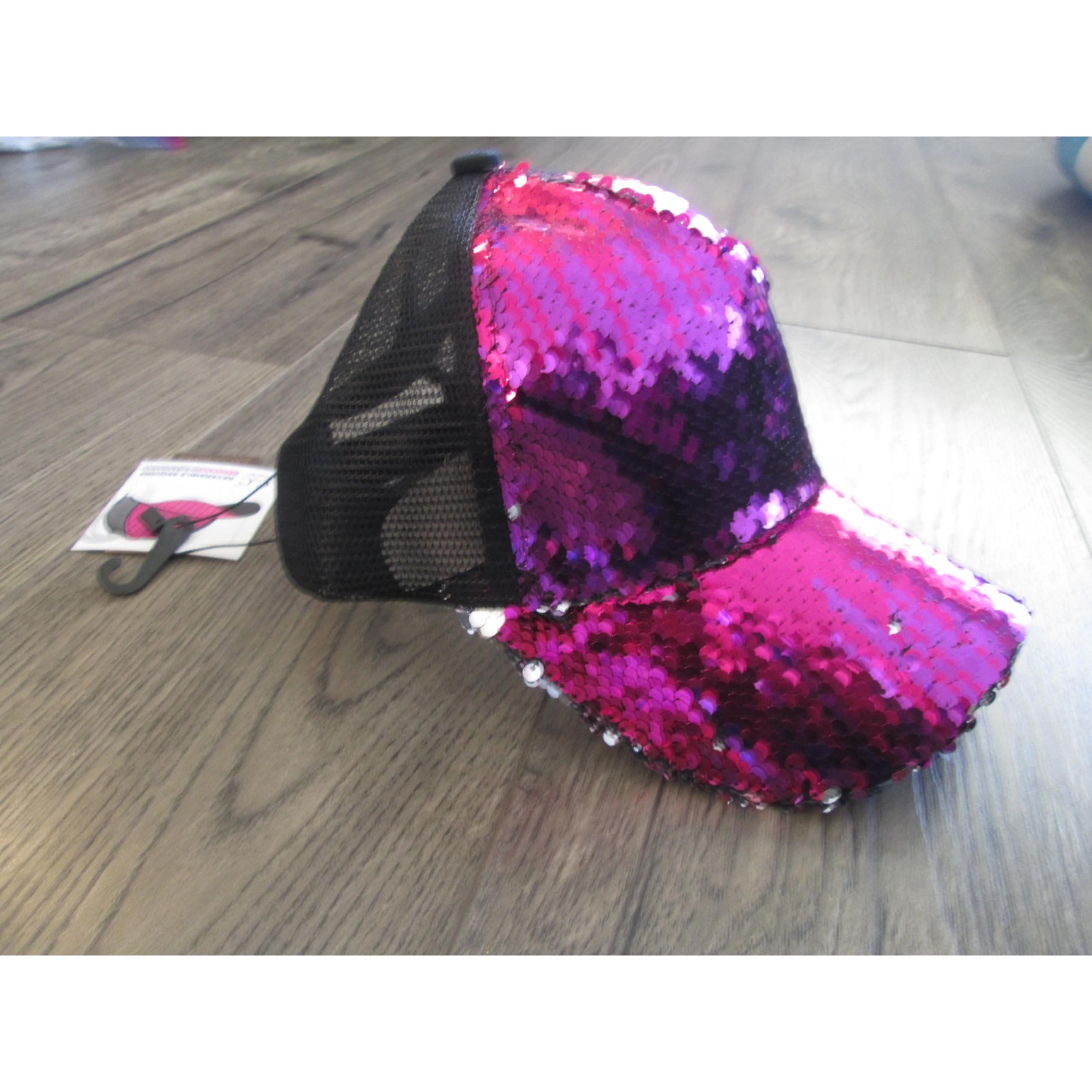 Ponycap Base Ball Cap Ladies Womens Flip Sequin Silver Hot Pink Hat Gift for Her