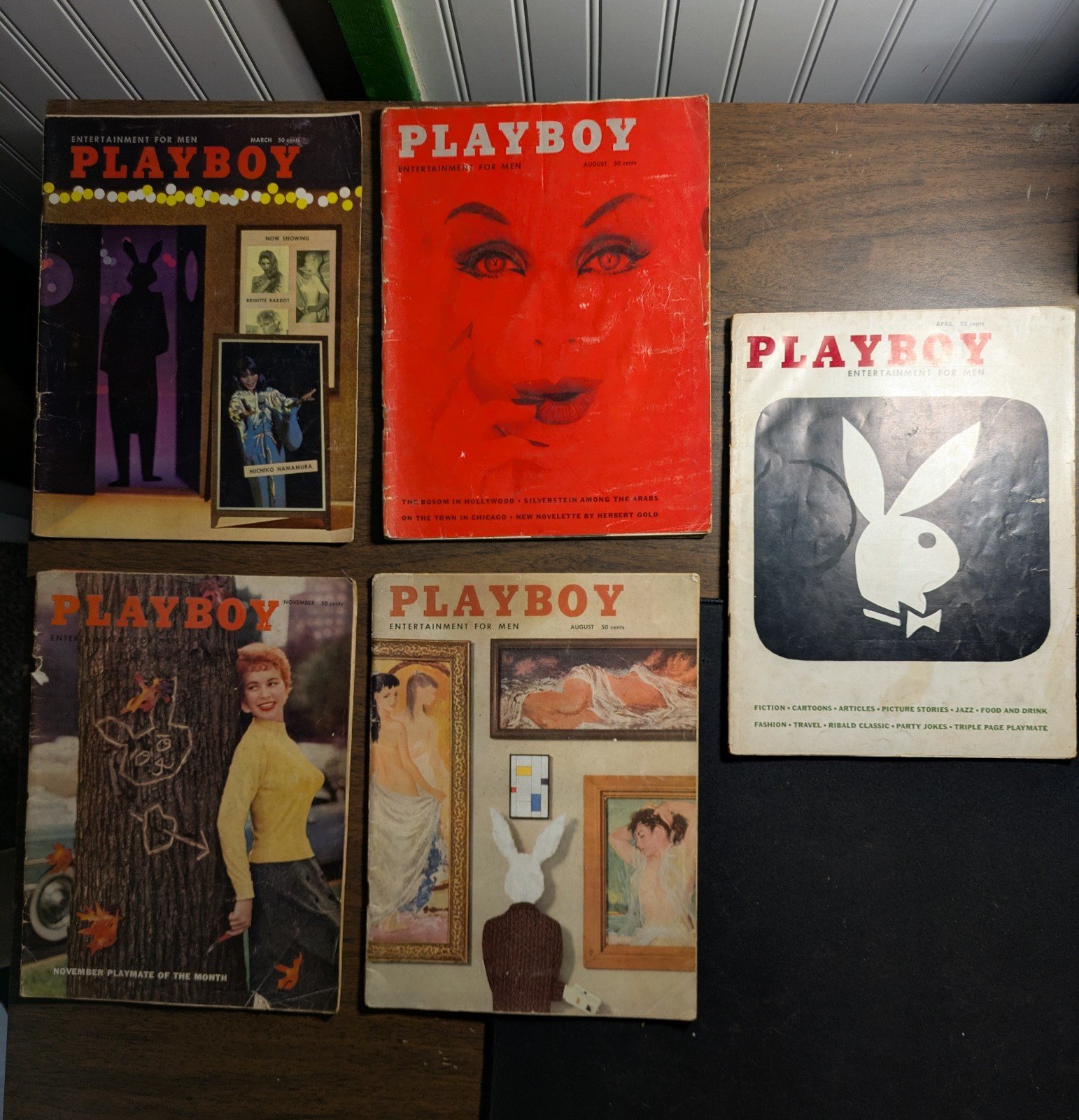 Playboy Magazine Lot Various Years 1955-1959 5 Issues w/ Centerfolds Rough Shape