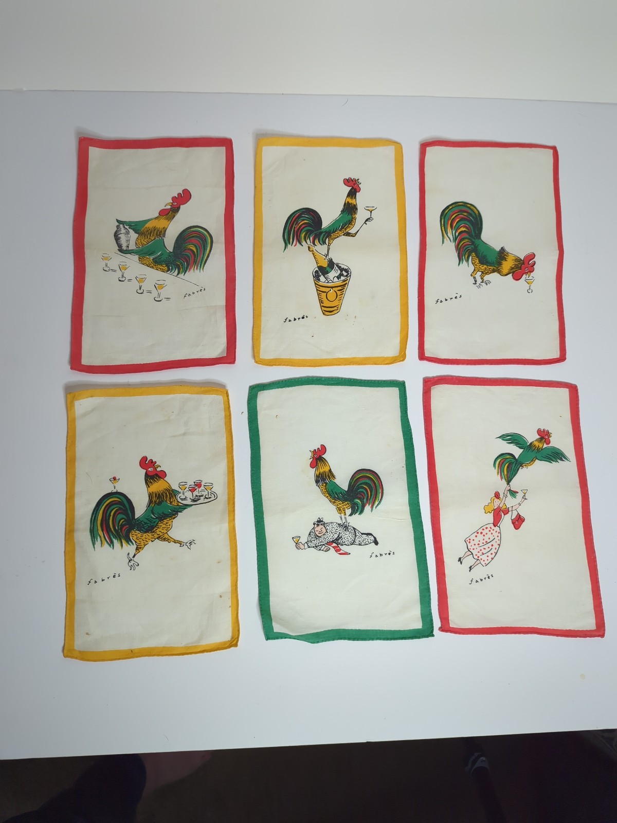Vintage Fabres c1952 Tipsy Rooster Cocktail napkins