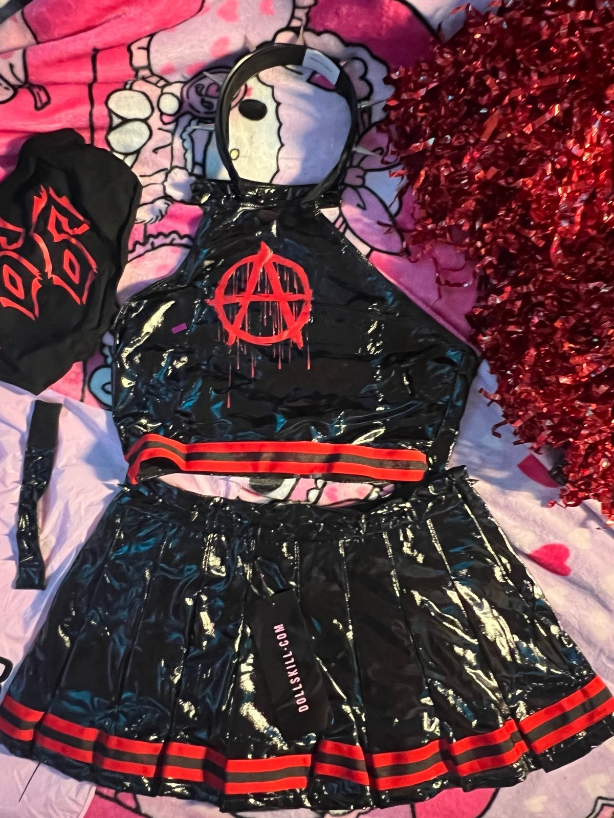 Dolls Kill Trickz N’ Treatz PVC Punk Leader Cheerleader Costume 8 pieces