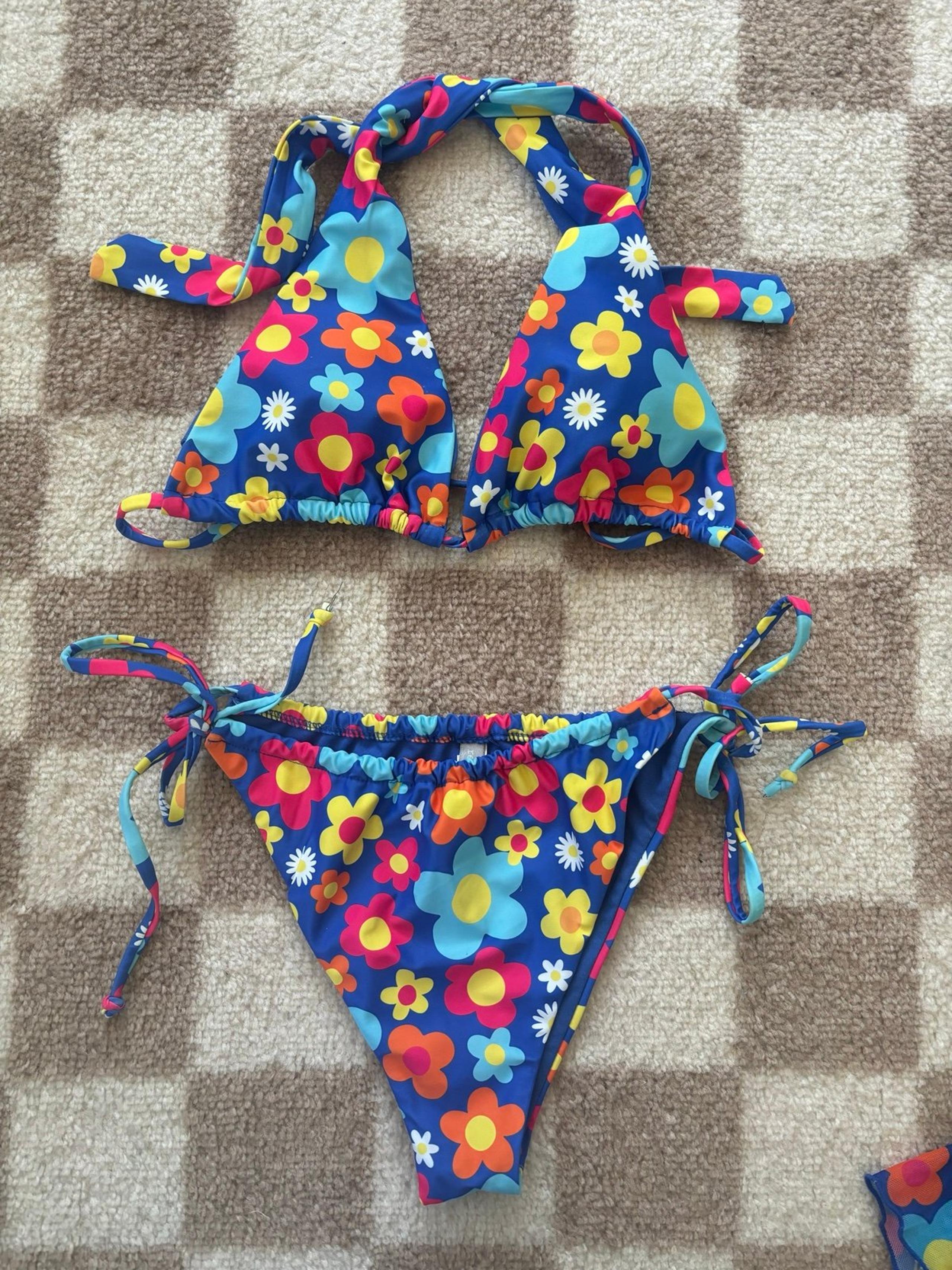 blue floral bikini & skirt set
