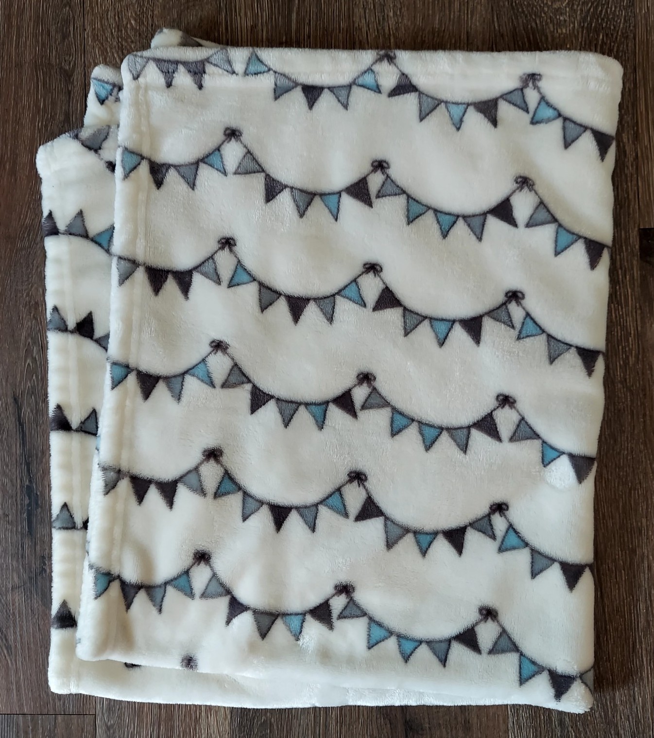 Hudson HB Baby Blanket Celebration Banners Cream Blue Plush Soft Security 30 x36
