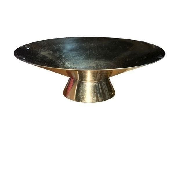 Antique India Large Brass Pedestal Bowl Mid Century Modern Centerpiece Incense