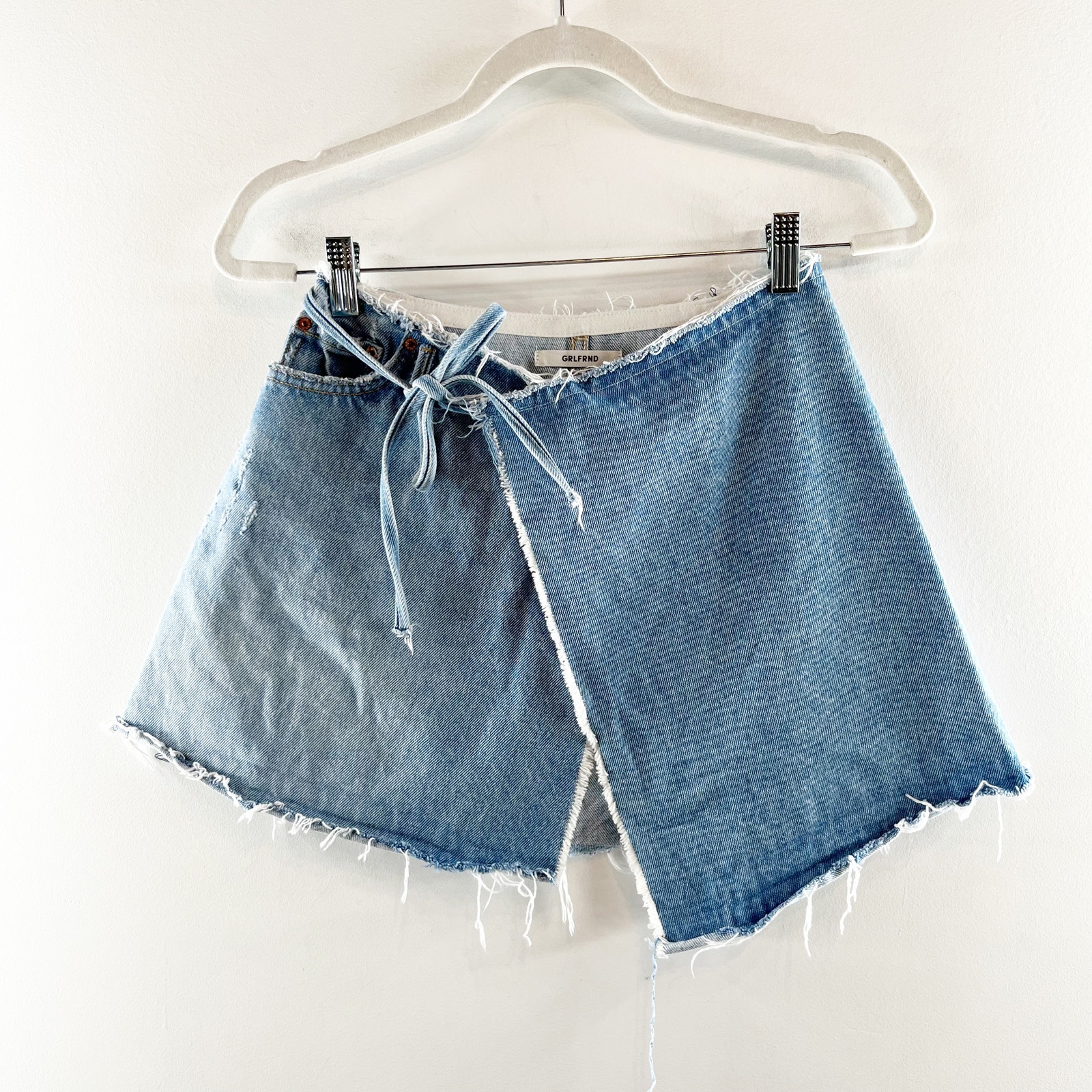 GRLFRND Ella Reconstructed Wrap Mini Denim Skirt Instant Karma Blue 24