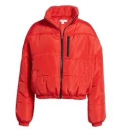 BP Jacket Womens XXS Red Full Front Zip Puffer High Neck Poinsettia Coat