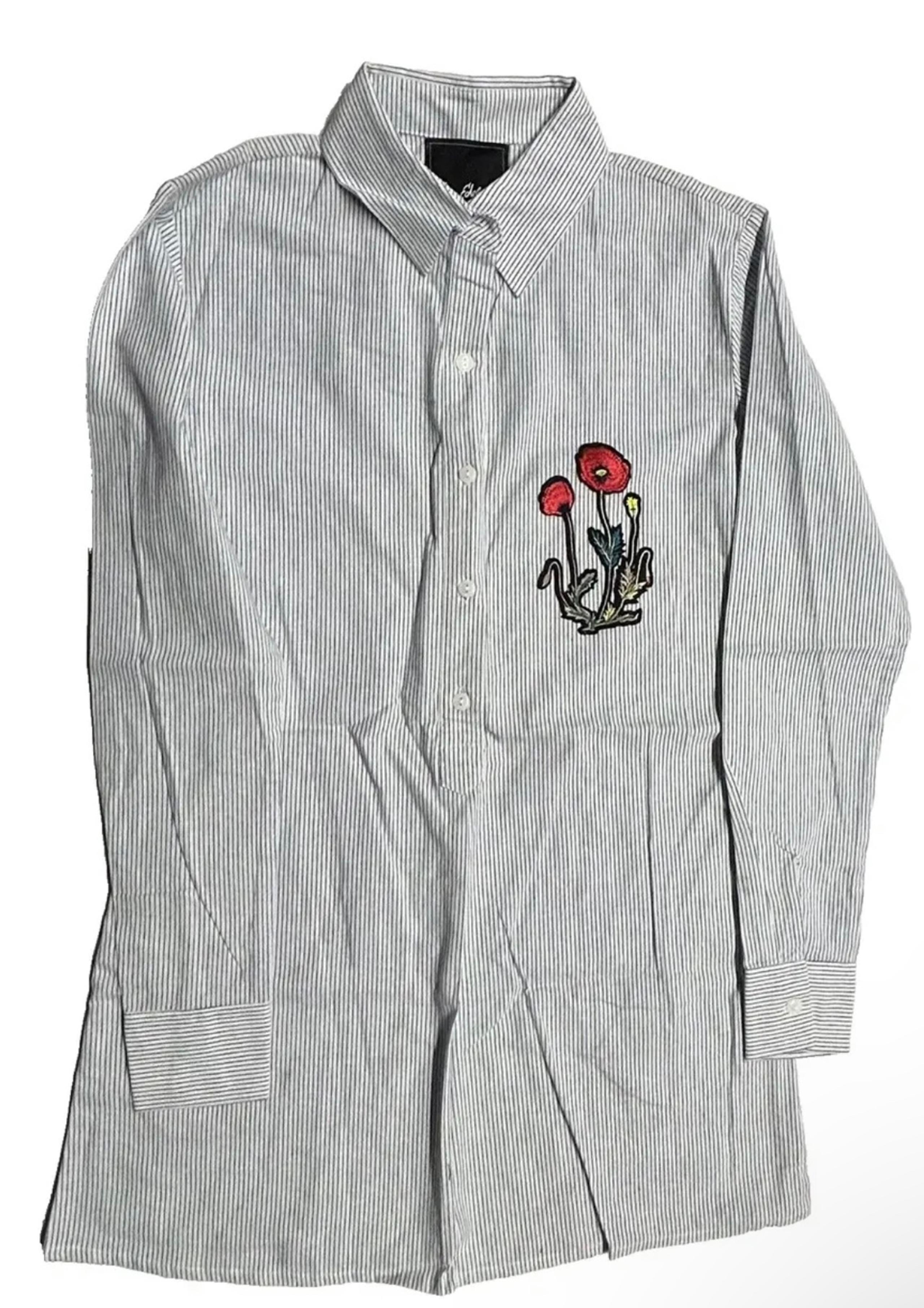 Sam Edelman Women's Navy Stripe Sleep Shirt Floral Embroidery Size S NWT