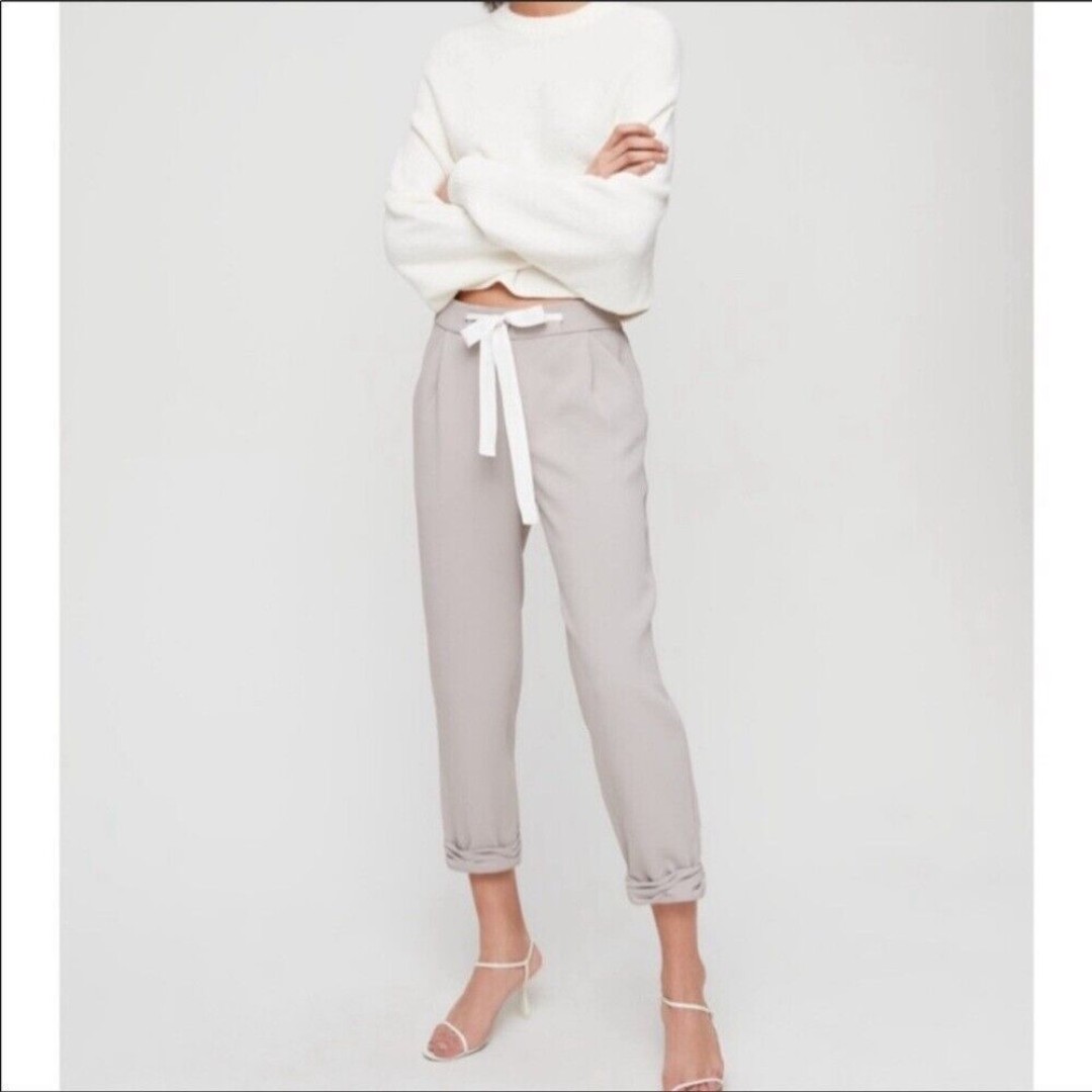 Wilfred Aritzia Linen Blend Tie Front Button Fly Trouser Pants Gray Size Small