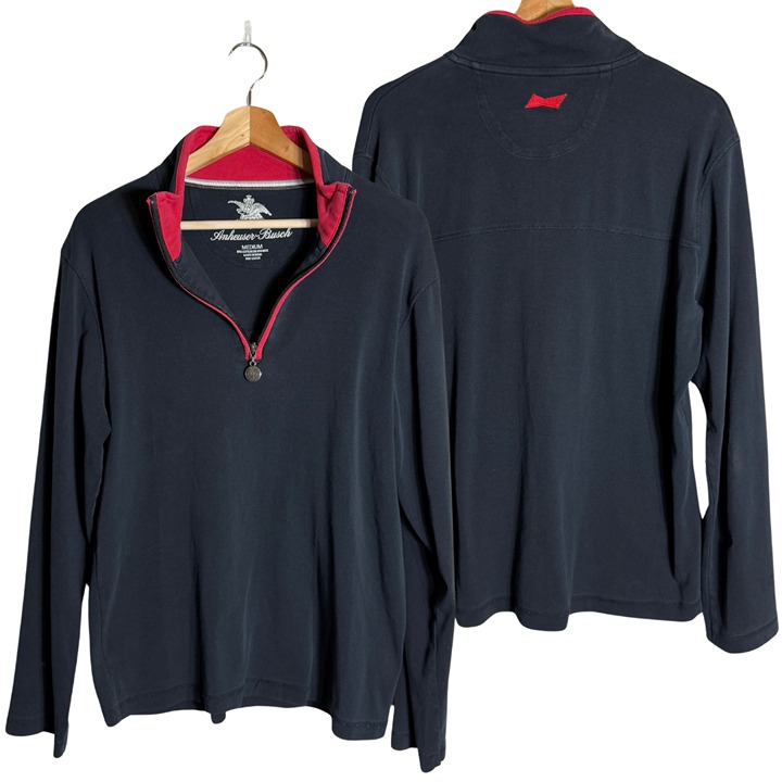 Anheuser-Busch 1/4 Zip Pullover Sweatshirt Men's Medium Black Budweiser Beer Bud