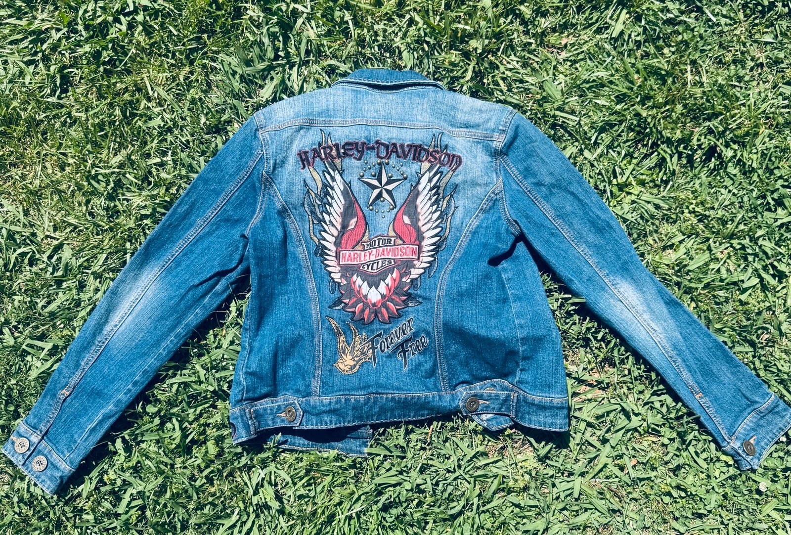 Harley Davidson Forever Free Embroidered Women's Denim Jacket Size S