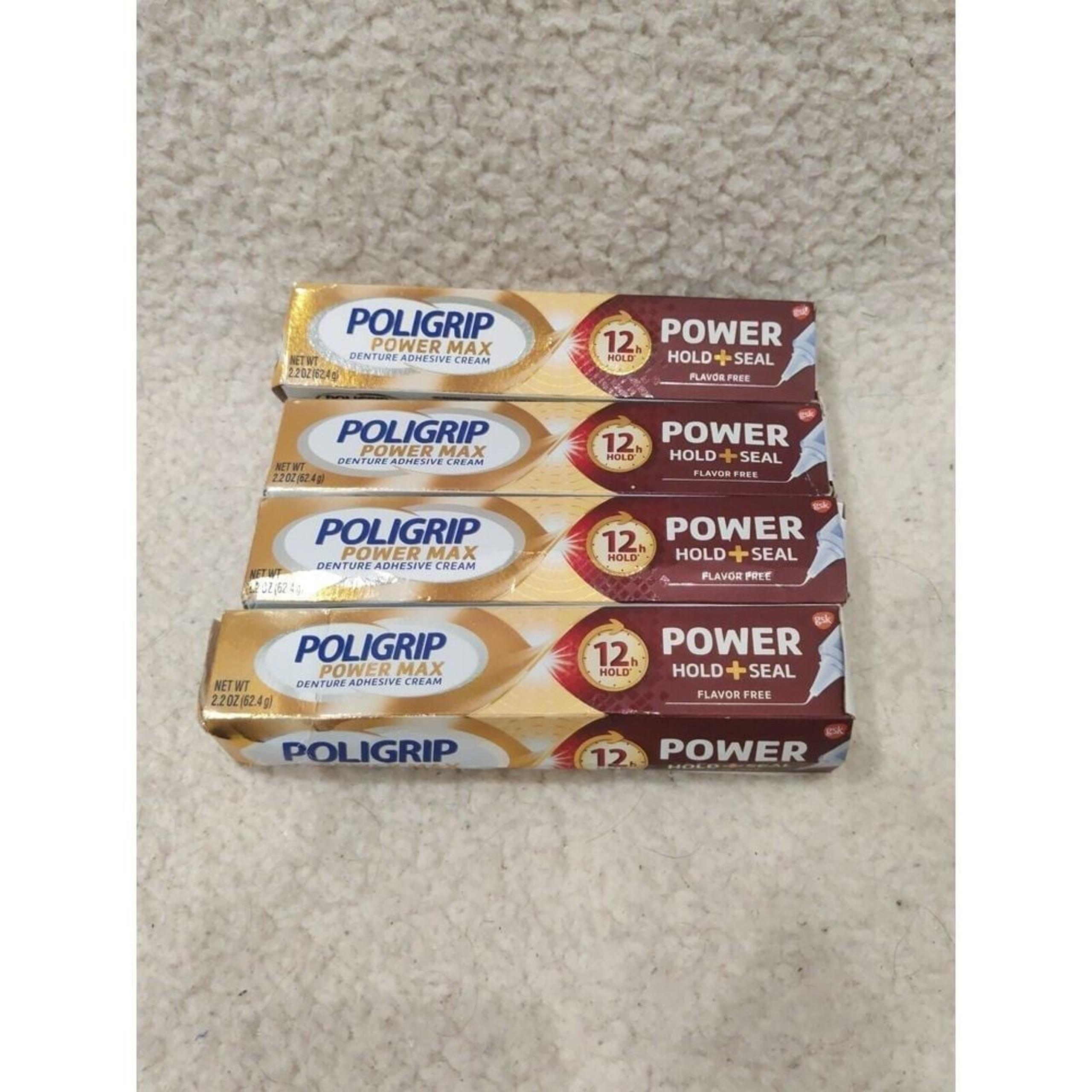 4x Poligrip Power Max Denture Adhesive Cream 2.2 oz. each Exp 2/2027 (4-pack)