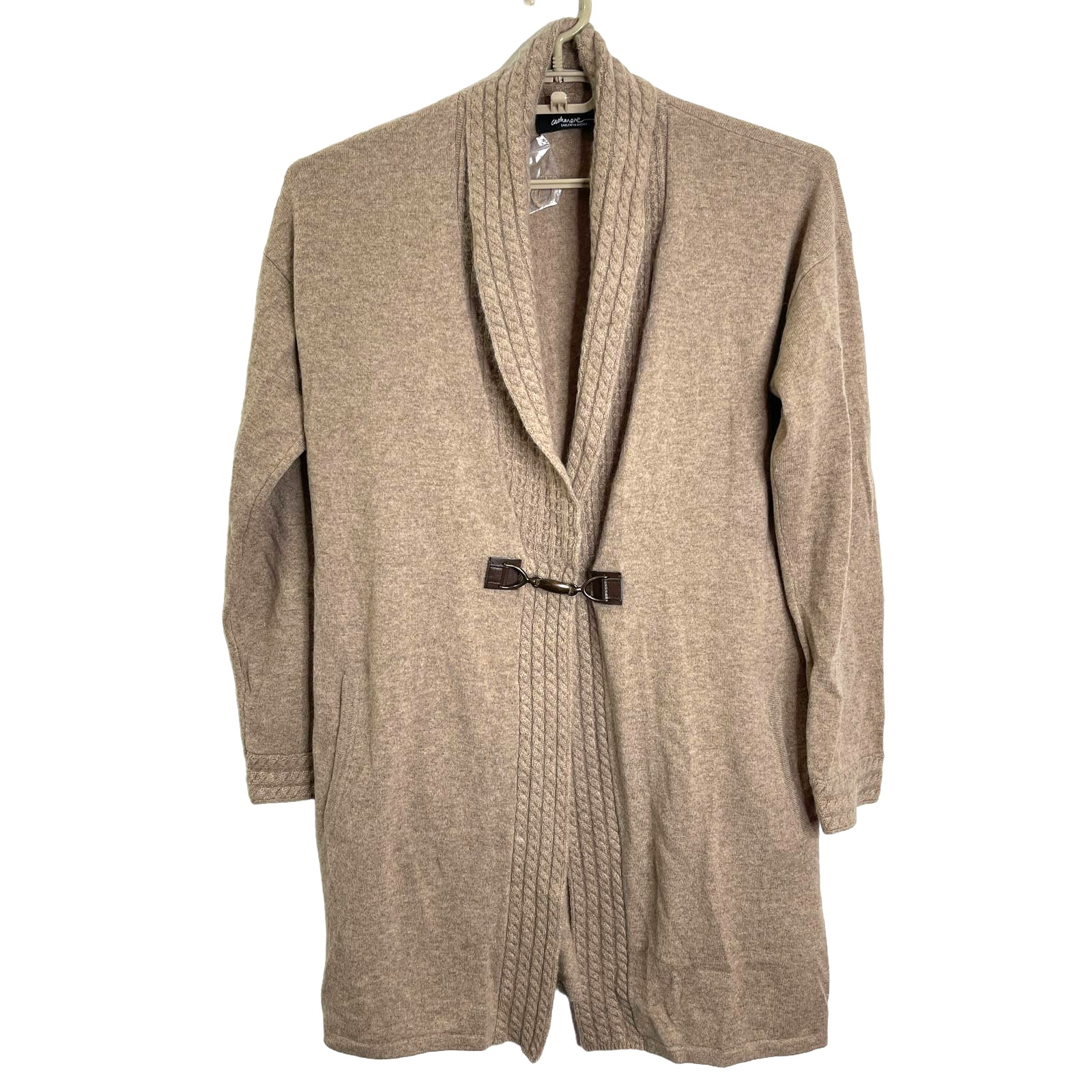Saks Fifth Avenue 100% Cashmere Long Cable Knit Sweater Sable Size XL NWT