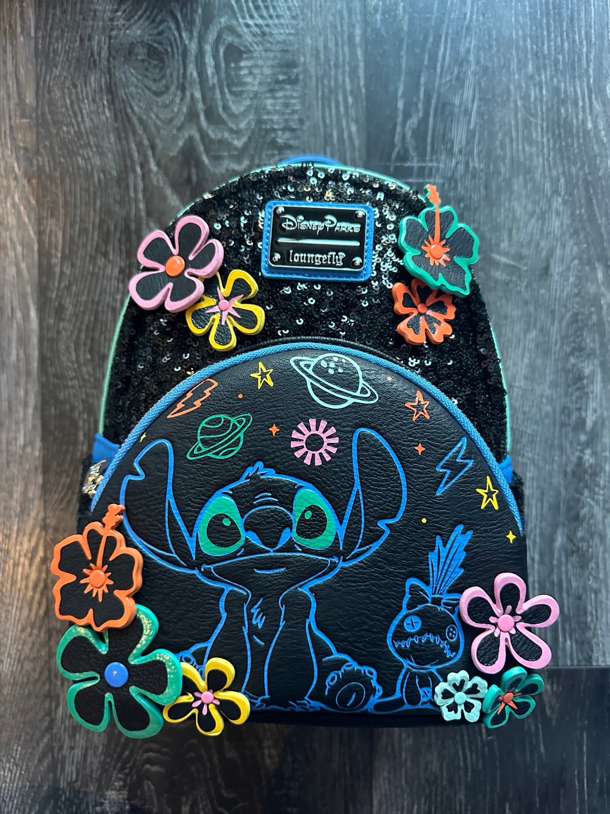 Disney Parks Loungefly Mini Backpack - Stitch 626 Day - Black Sequin