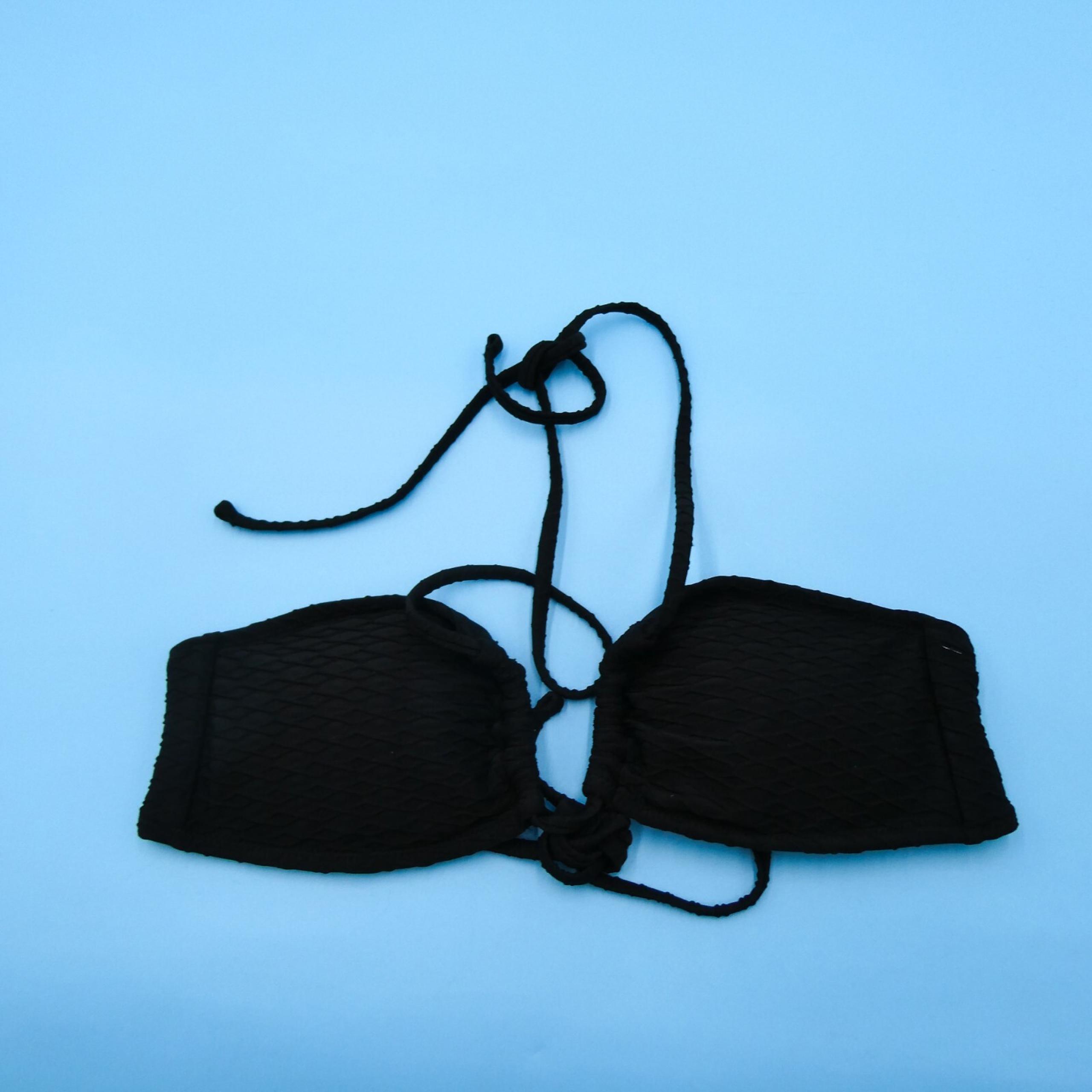 Victorias Secret Small Black Ribbed Cutout Bikini Top Padded Halter Swimwear New