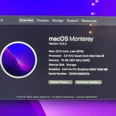 Imac 21.5 1TB HHD 16GB Ram 2.8ghz quad core Intel core I5 Iris Pro Graphics Card