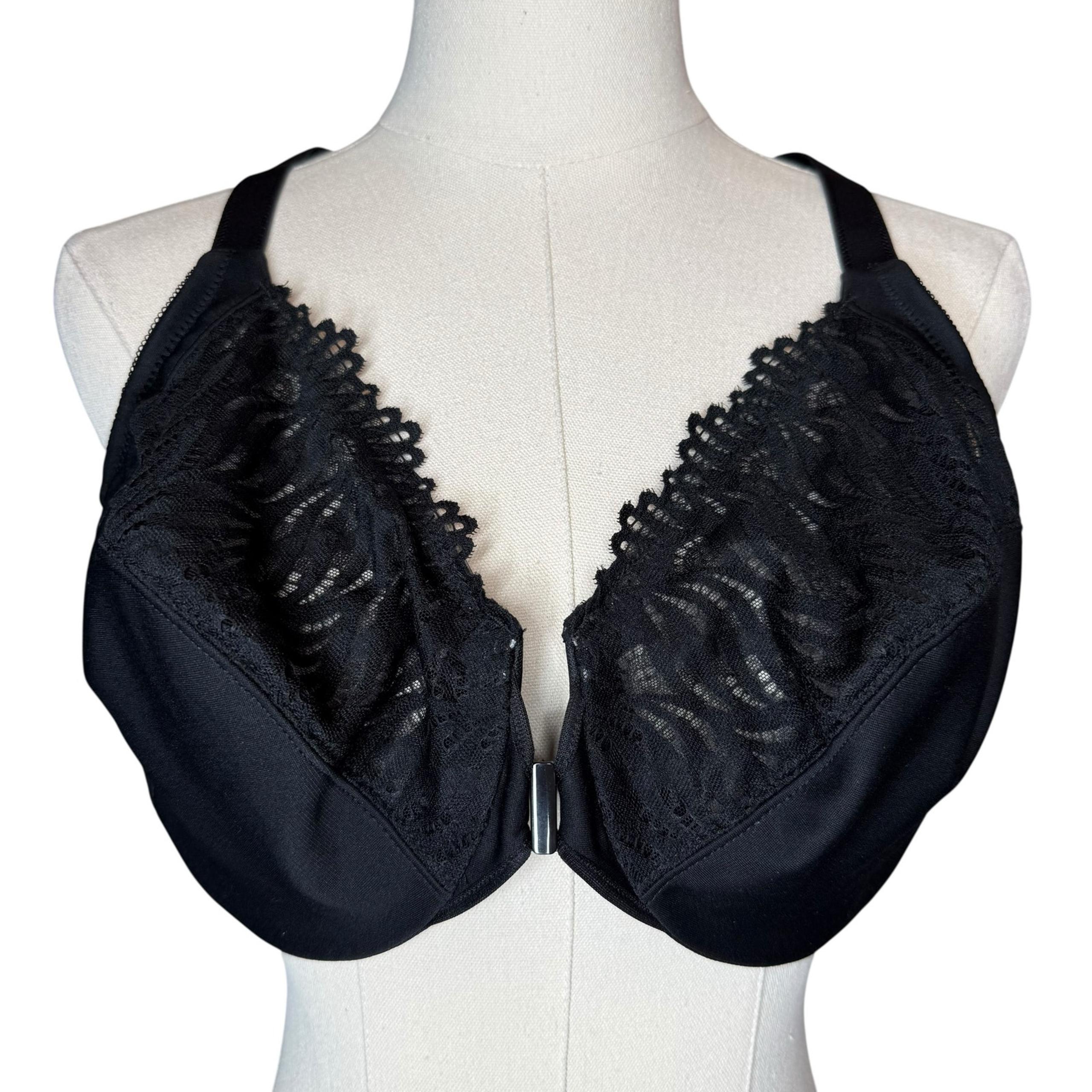 Glamorise Front-Closure Bra Black size 38DD T-Back WonderWire Underwire 1246
