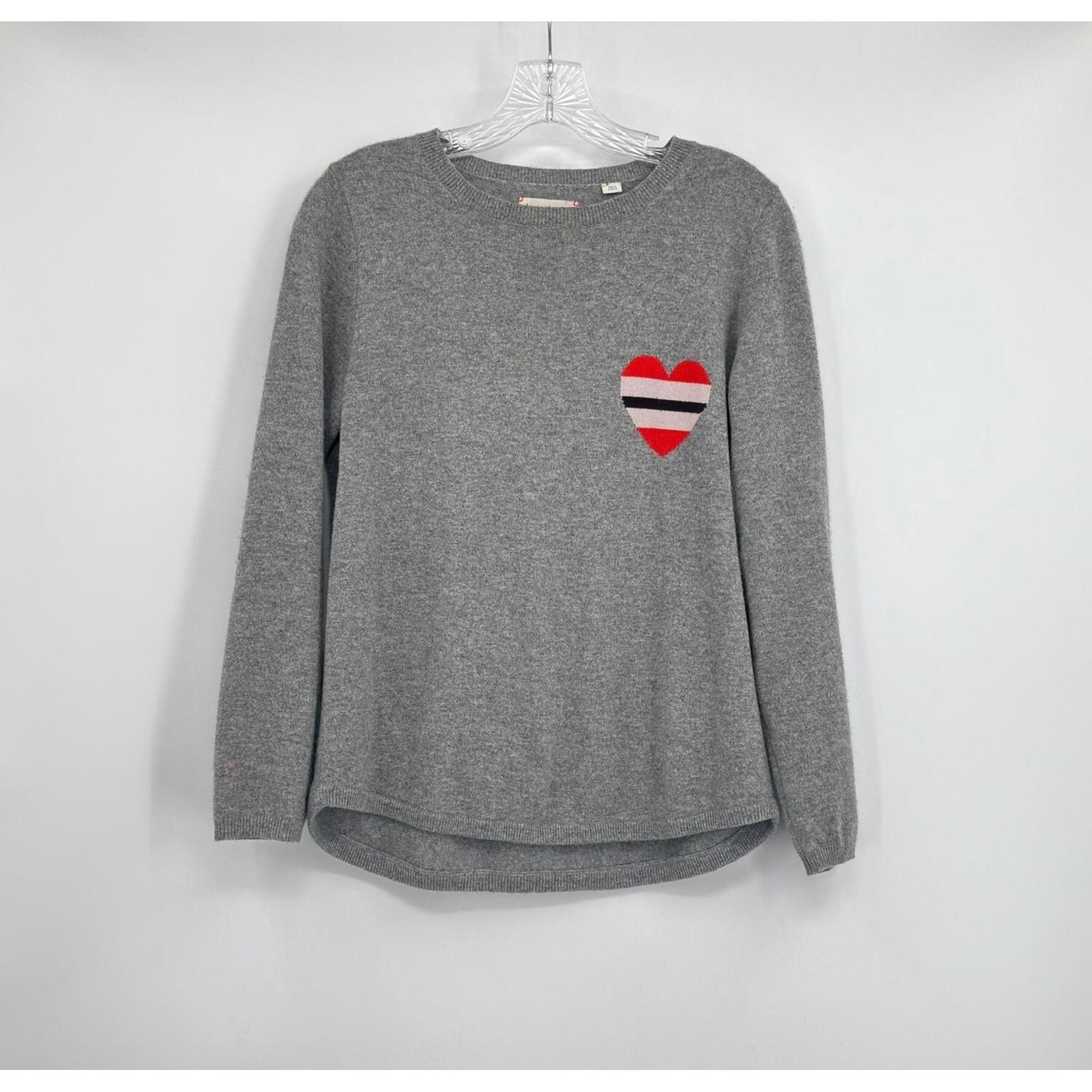 Chinti and Parker Womens Gray Cashmere Striped Chest Heart Sweater Sz M
