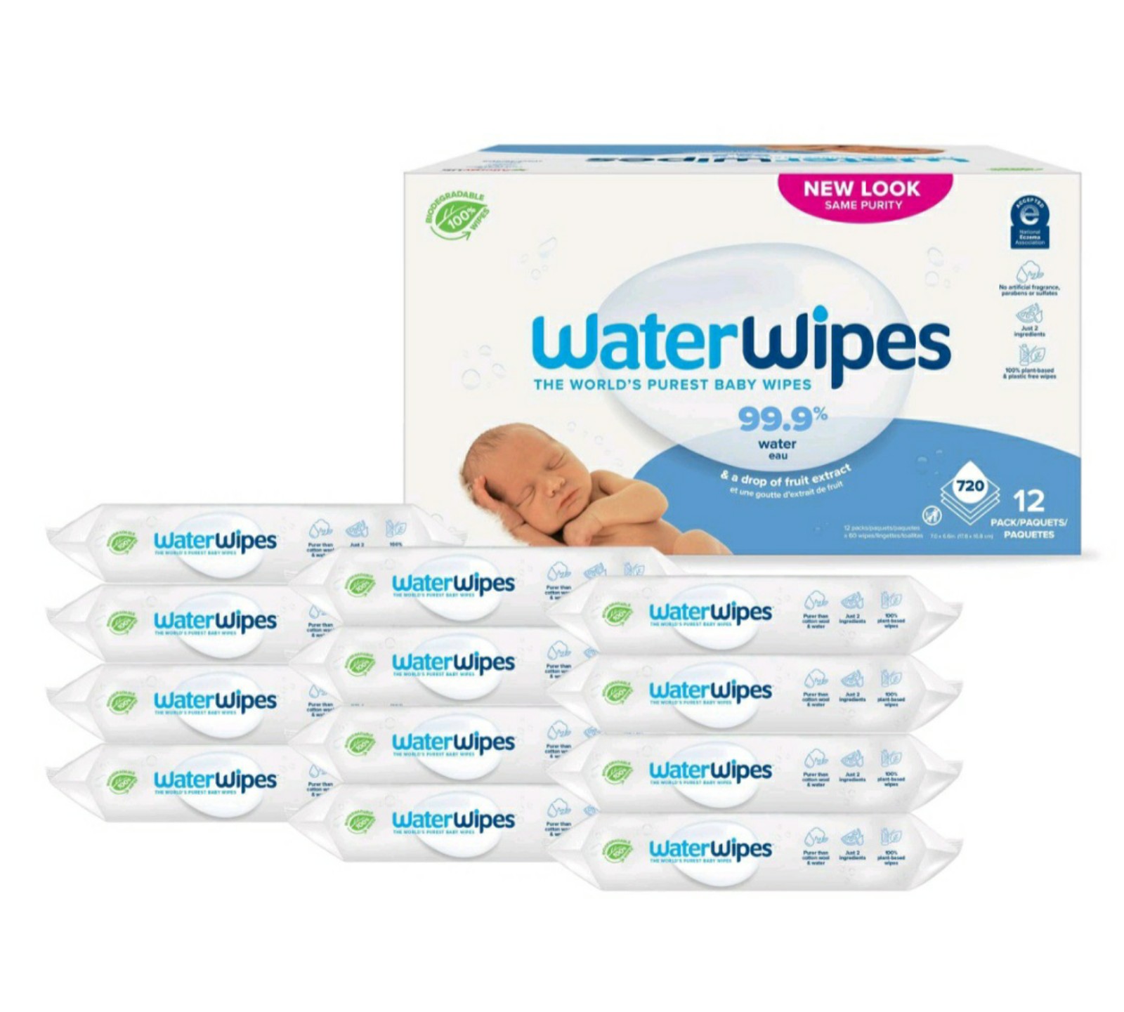 WaterWipes Unscented Baby Wipes, Sensitive and Newborn Skin, 12 Packs 720 Wipes