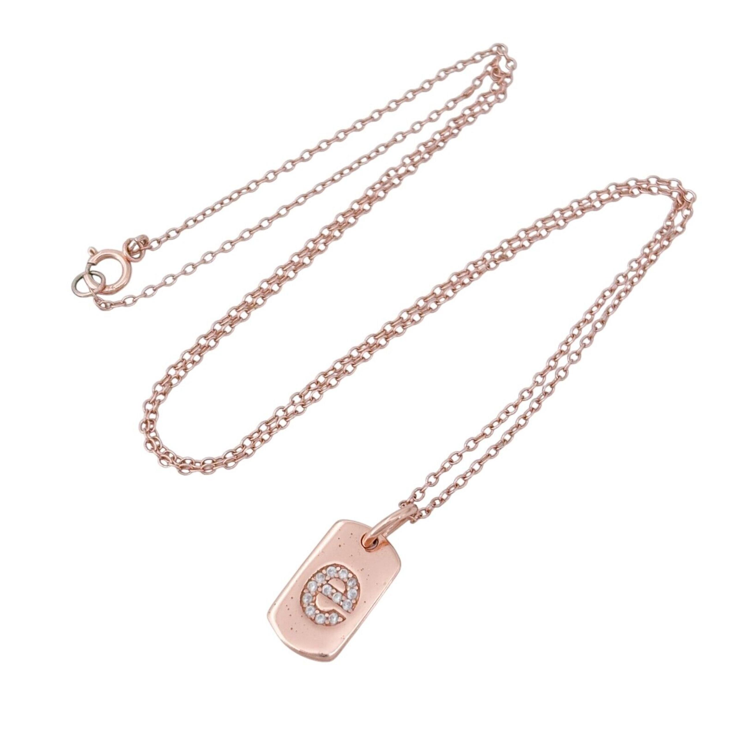 Vintage Footnotes Sterling Silver Rose Goldtone Cubic Zirconia "e" Necklace 18"