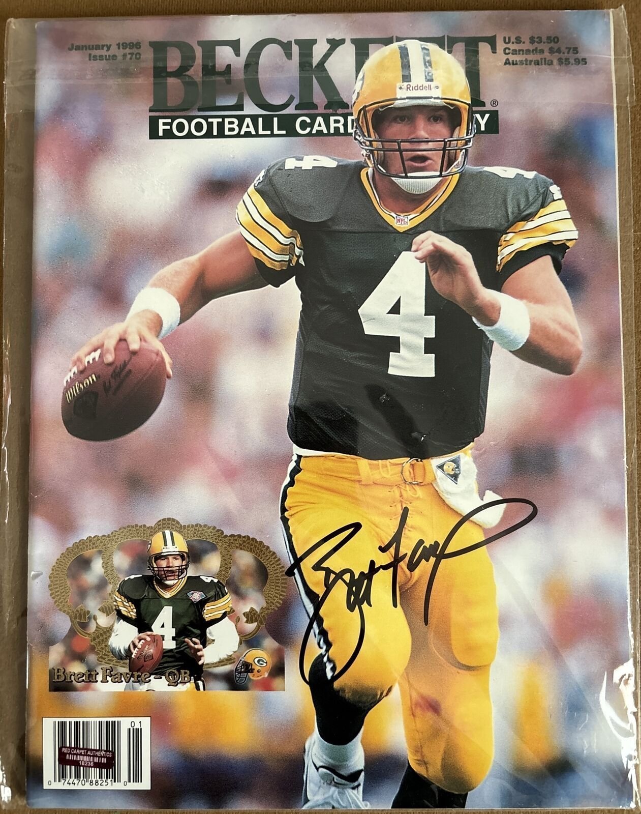 Brett Favre Hand Signed Beckett Football Card Monthly Magazine 1996 -COA