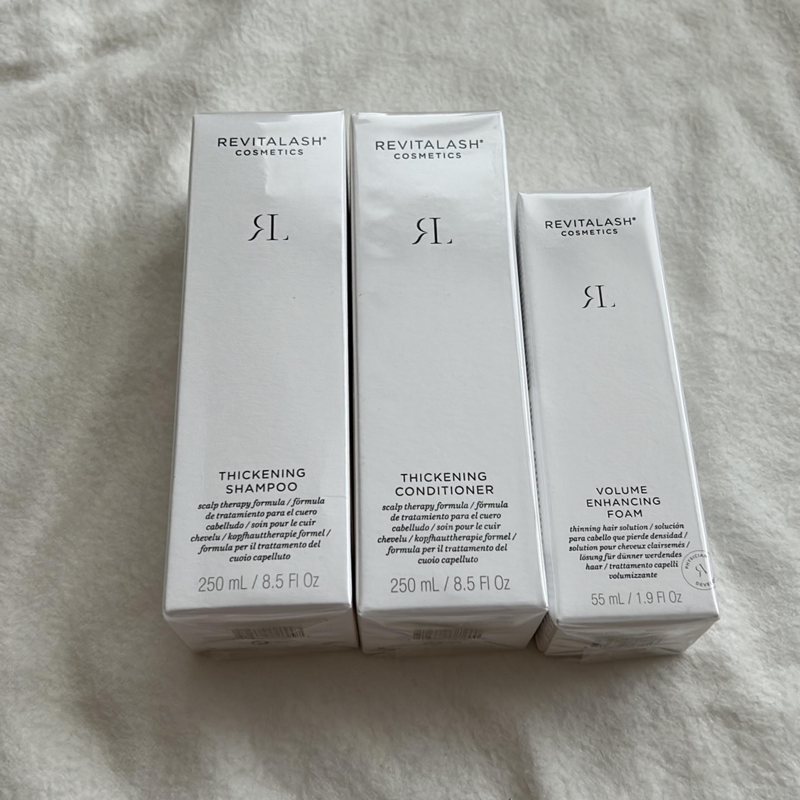 Revitalash thickening shampoo and conditioner and volume enhancing foam