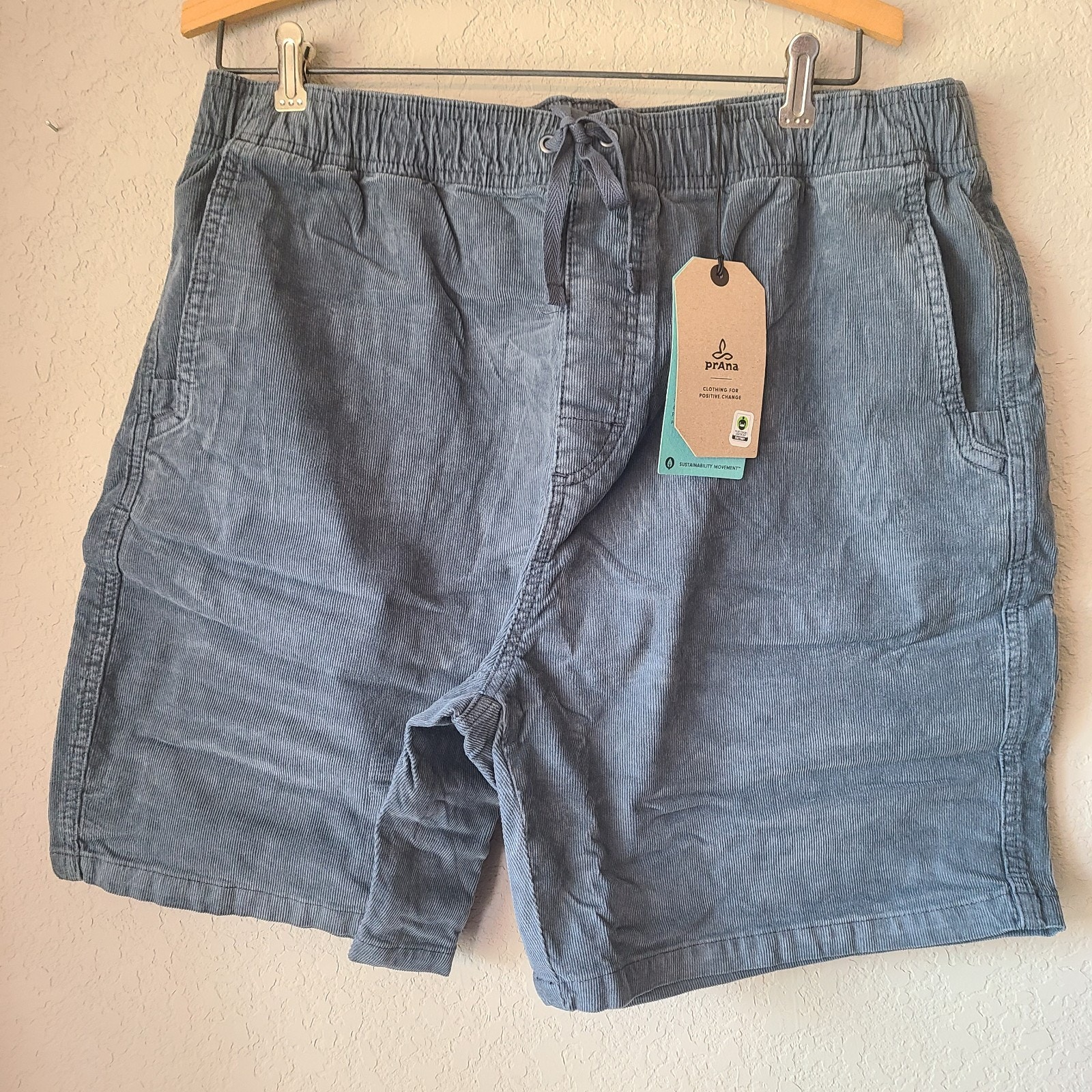 prAna Canyon Camp Shorts Men’s Corduroy Grey Blue XL Organic Cotton Everyday