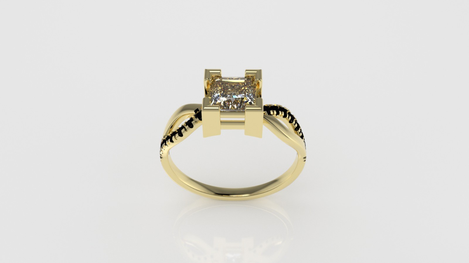 14K Gold Ring with 16 BLACK DIAMONDS, 1 DIAMOND, Stt SPLIT