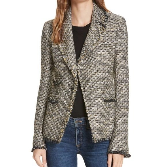 Veronica Beard Fabian tweed one button fringed blazer with a sheen size 0