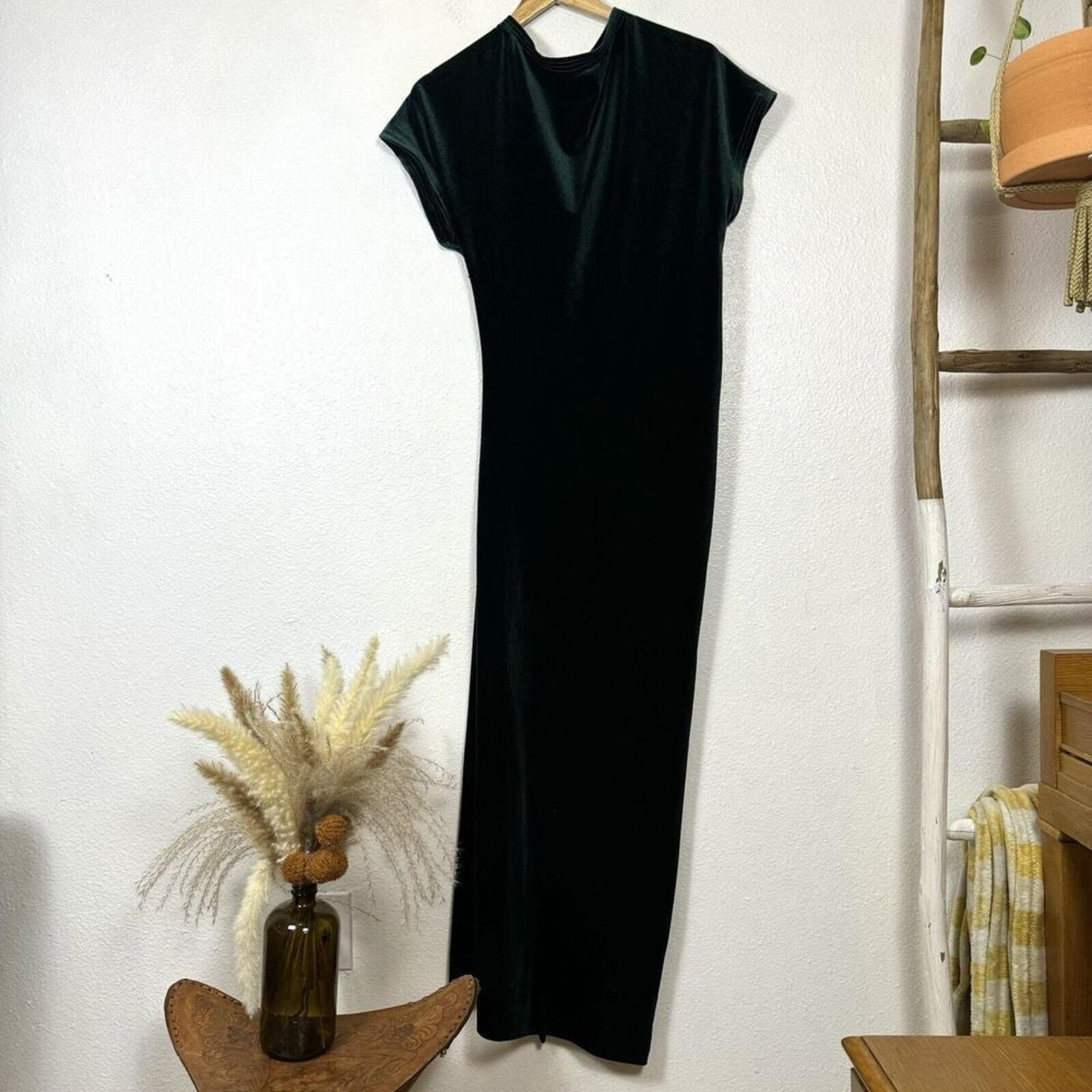 Zara Women's Medium Green Drape Velvet Midi Dress Bodycon Slit Formal New