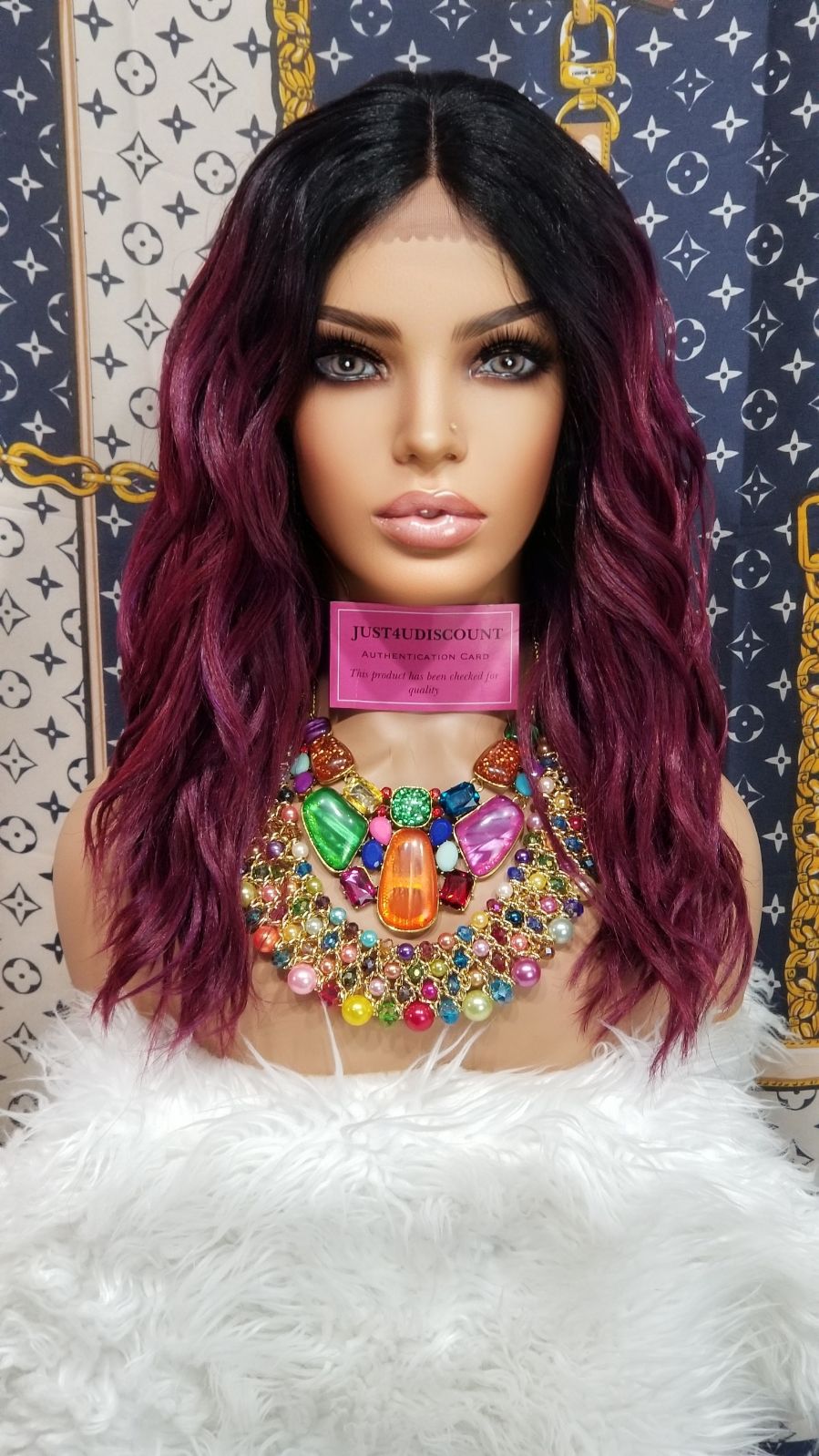 Burgundy water wave black lace wig