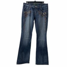 Bebe Y2K Jeans Beaded Size 30 Boot Cut Bohemian Stone Embellished Low Rise 2000s