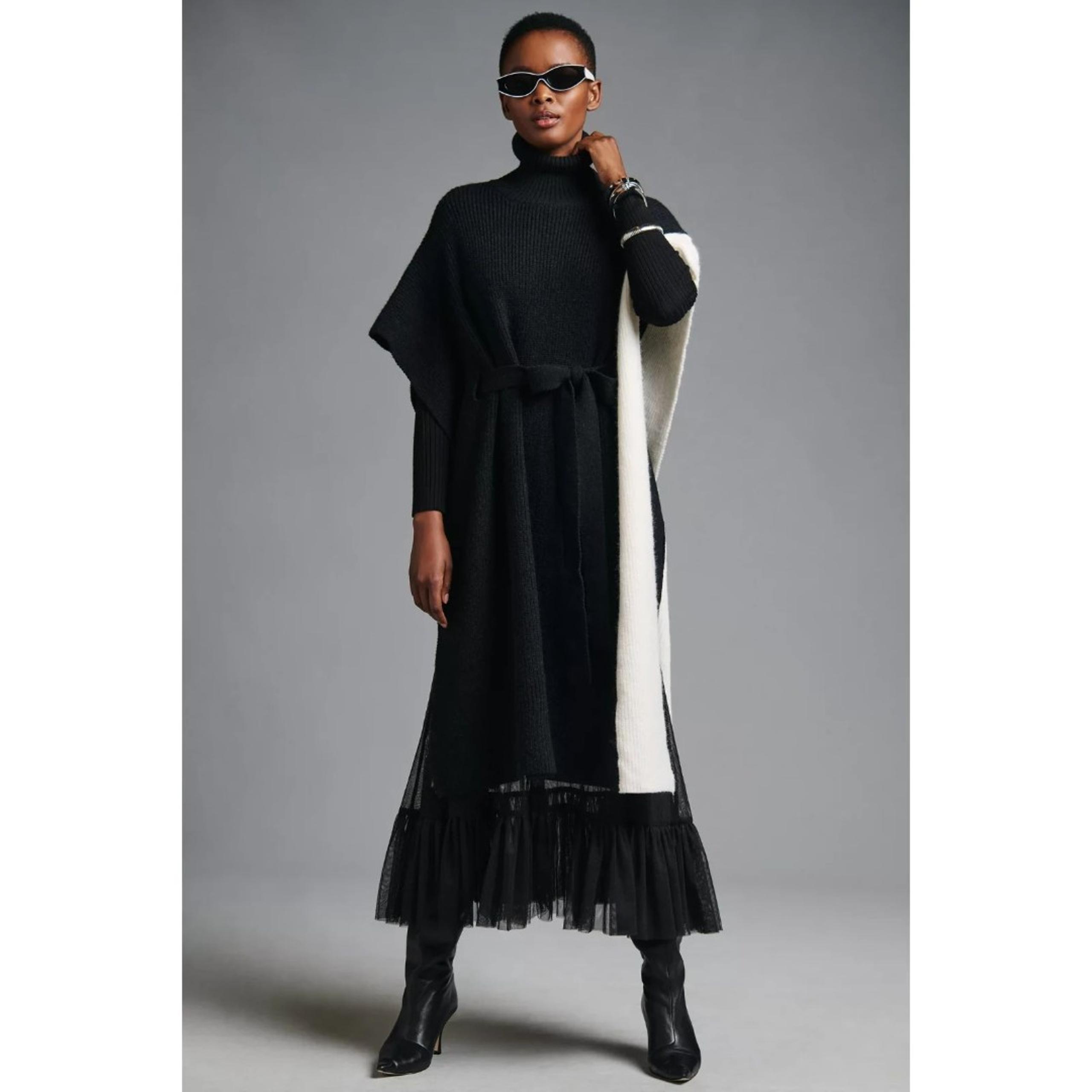 Maeve By Anthropologie Colorblock Poncho Sweater Black White New with Tags NWT