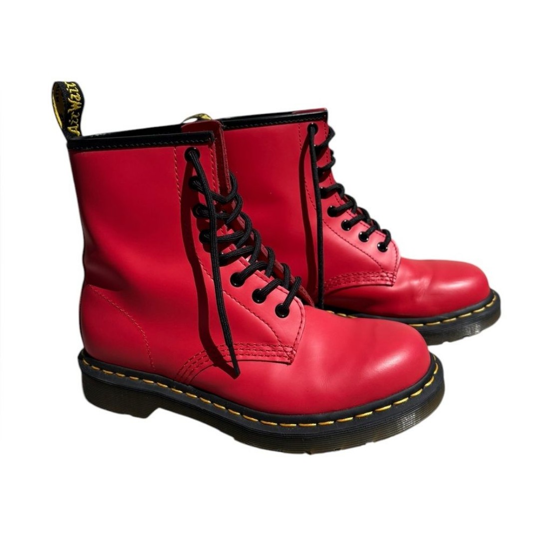 Dr Martens 1460 Smooth Leather Lace Up Boots Red Womens Size 7
