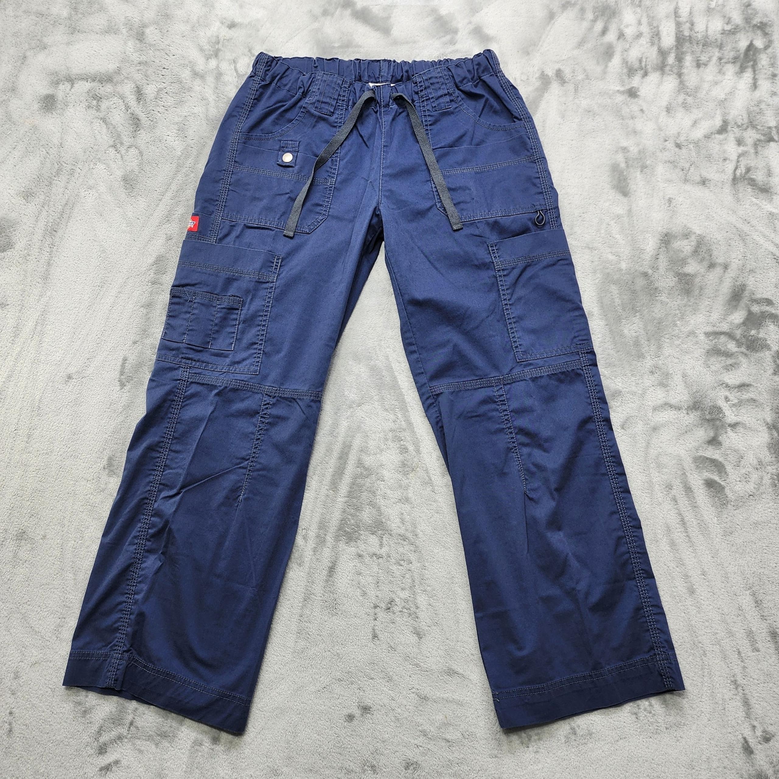 Vintage Dickies Womens Pants S PETITE Blue Drawstring Baggy Wide Leg Streetwear