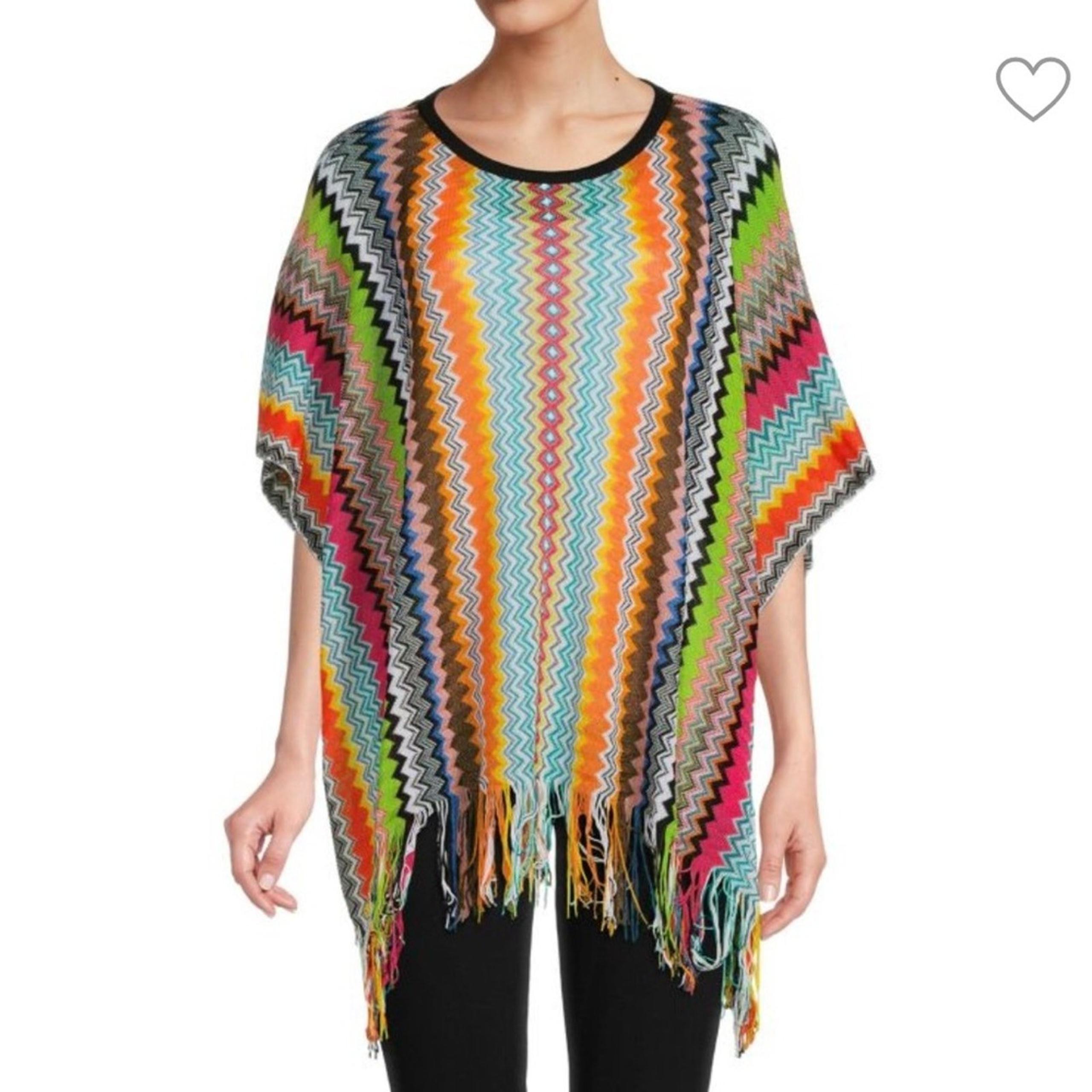 Missoni Multicolor Rainbow Chevron Fringe Pullover Poncho One Size NEW