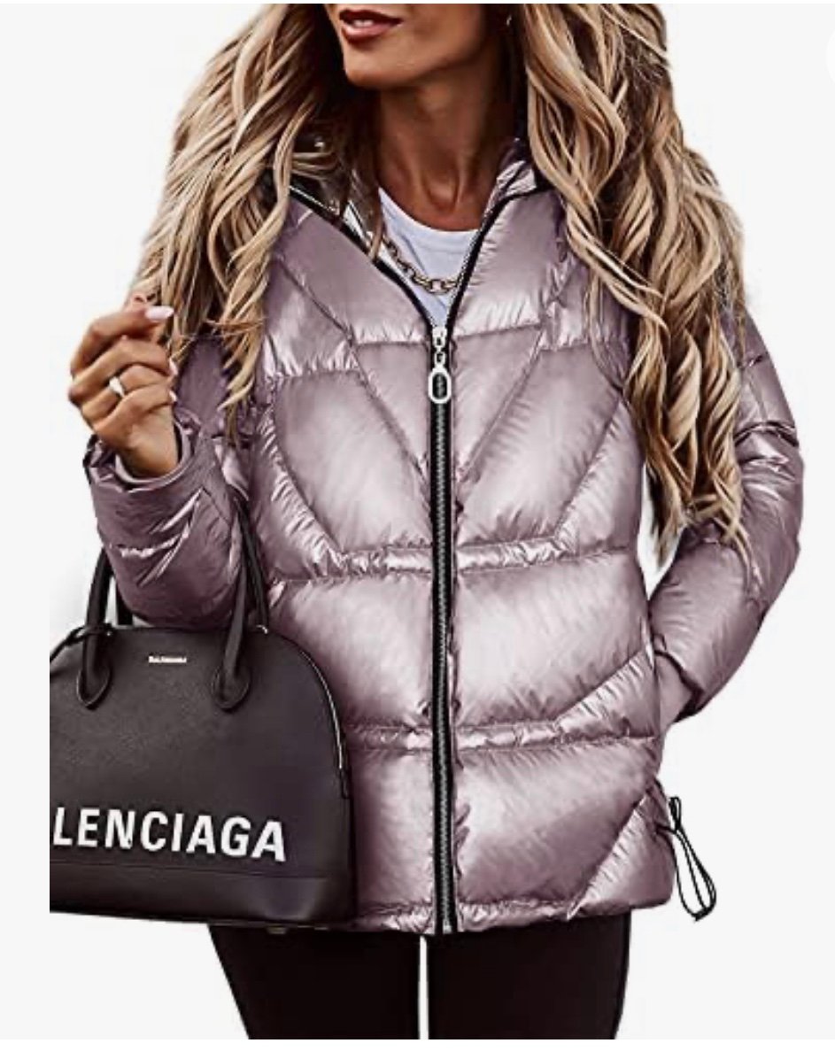 Jeanewpole1 Women's Down Hooded Thickened Jackets Water-Resistant Full-Zip Coats
