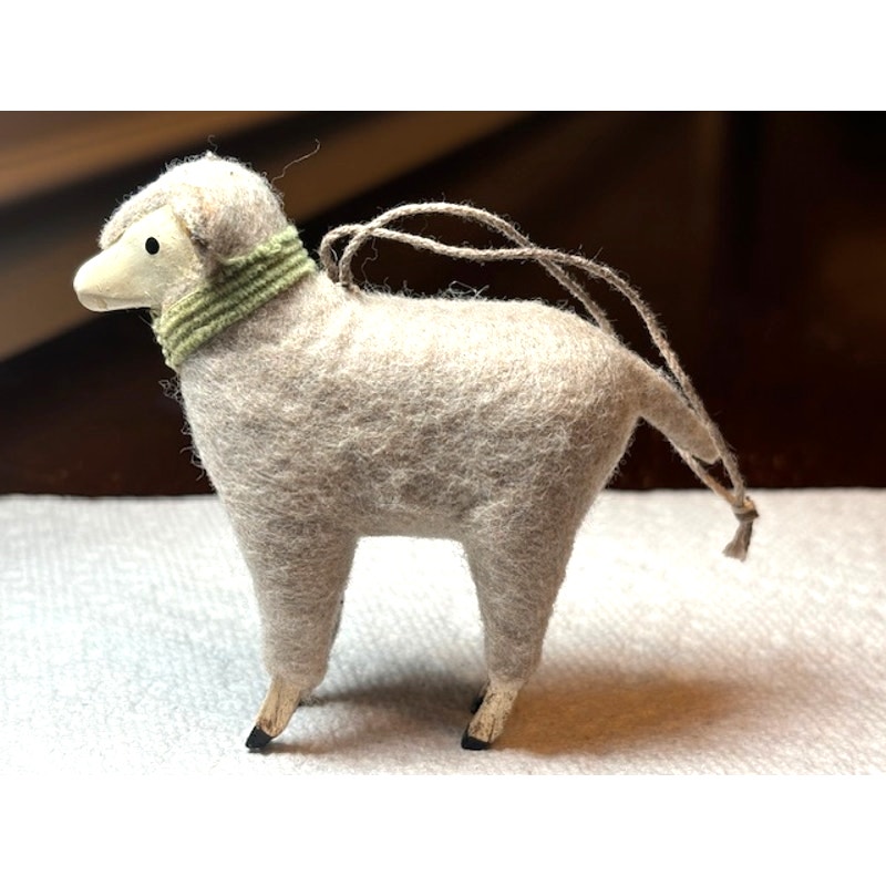 Antique Vintage Wool Wood and Composition Putz matchstick Legs Sheep Ornament
