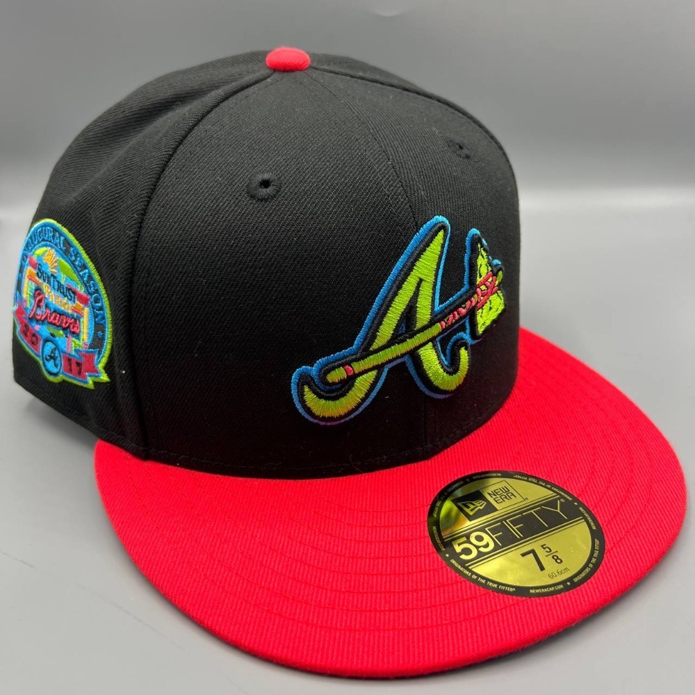 Atlanta Braves Hat Men 7 5/8 Black Red 59Fifty New Era Fitted Cap