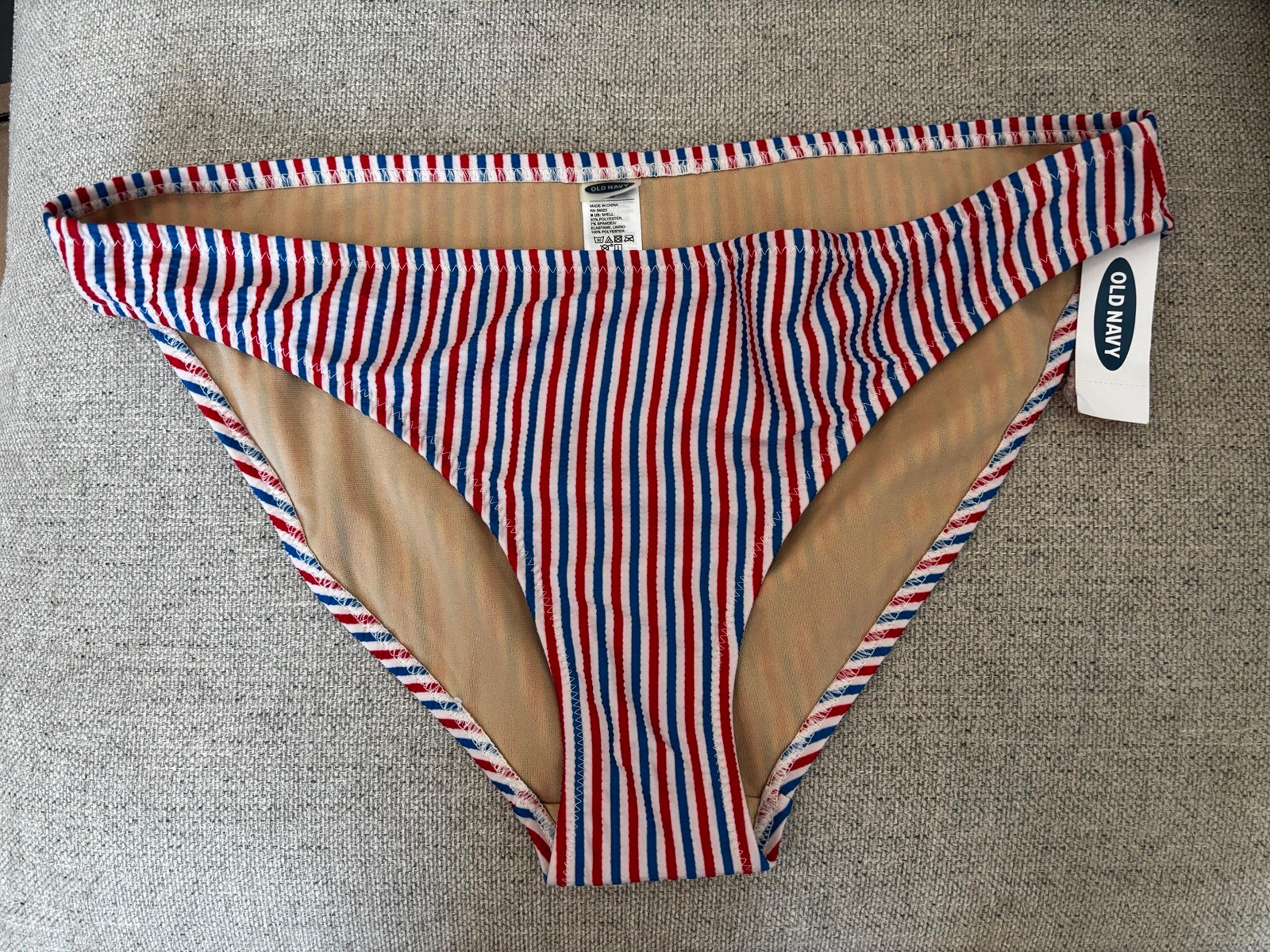 Womens Old Navy Patriotic Ribbed Striped Bikini Bottoms. Americana. Size L NWT