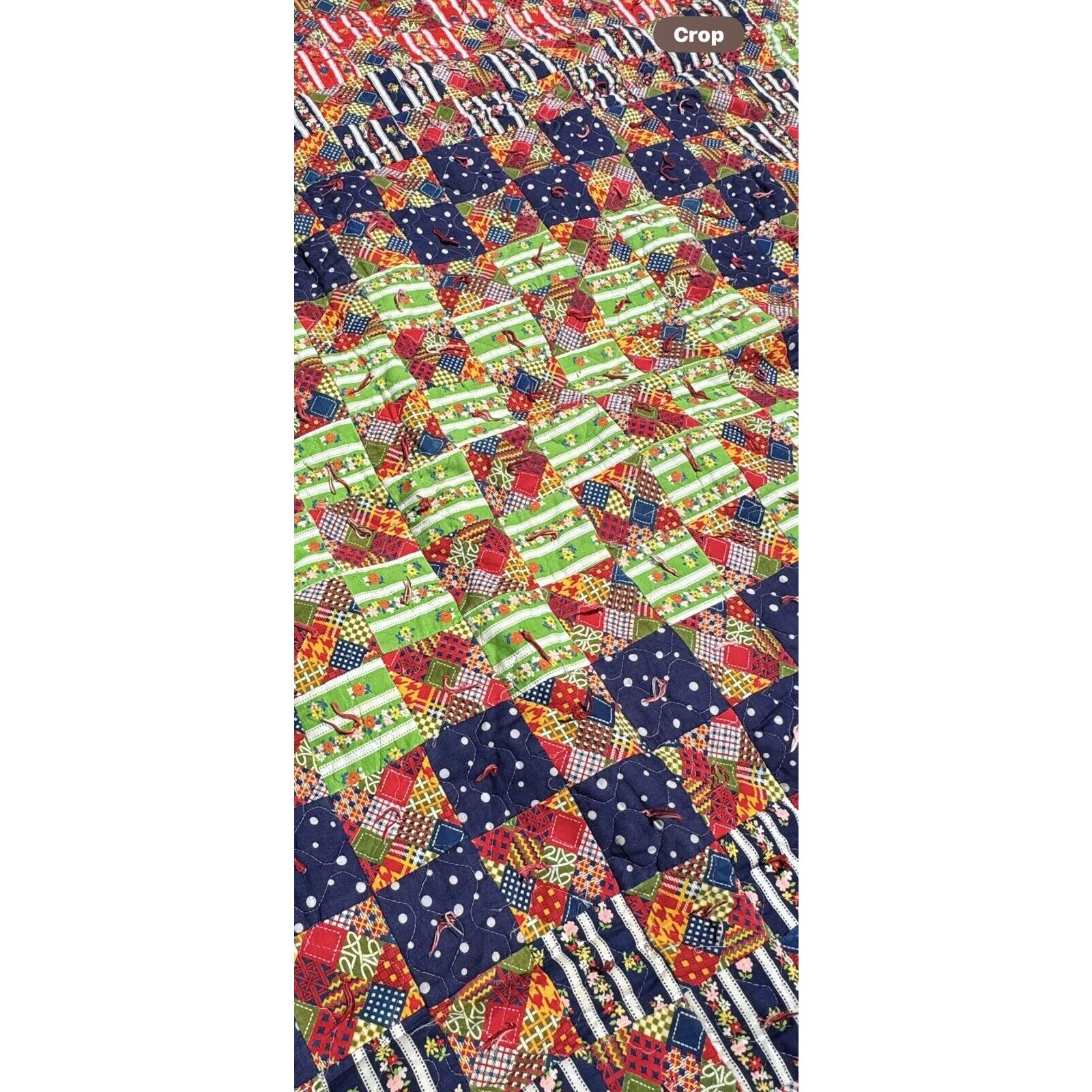 Vintage Retro 1960s Mod Look Patchwork Super Colorful Tied Quilt So Cute! 81”