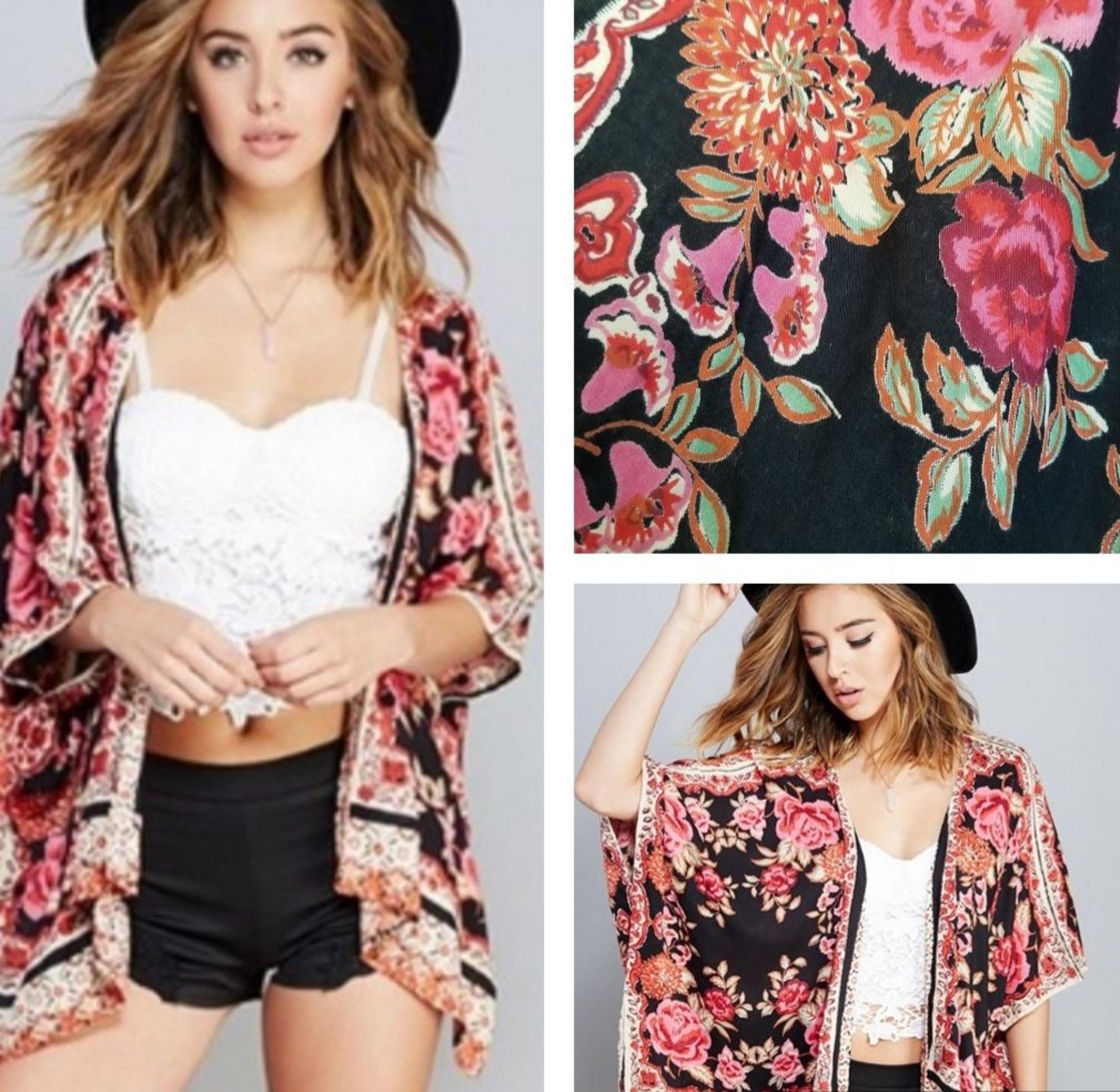Angie Pink Floral Kimono Top M