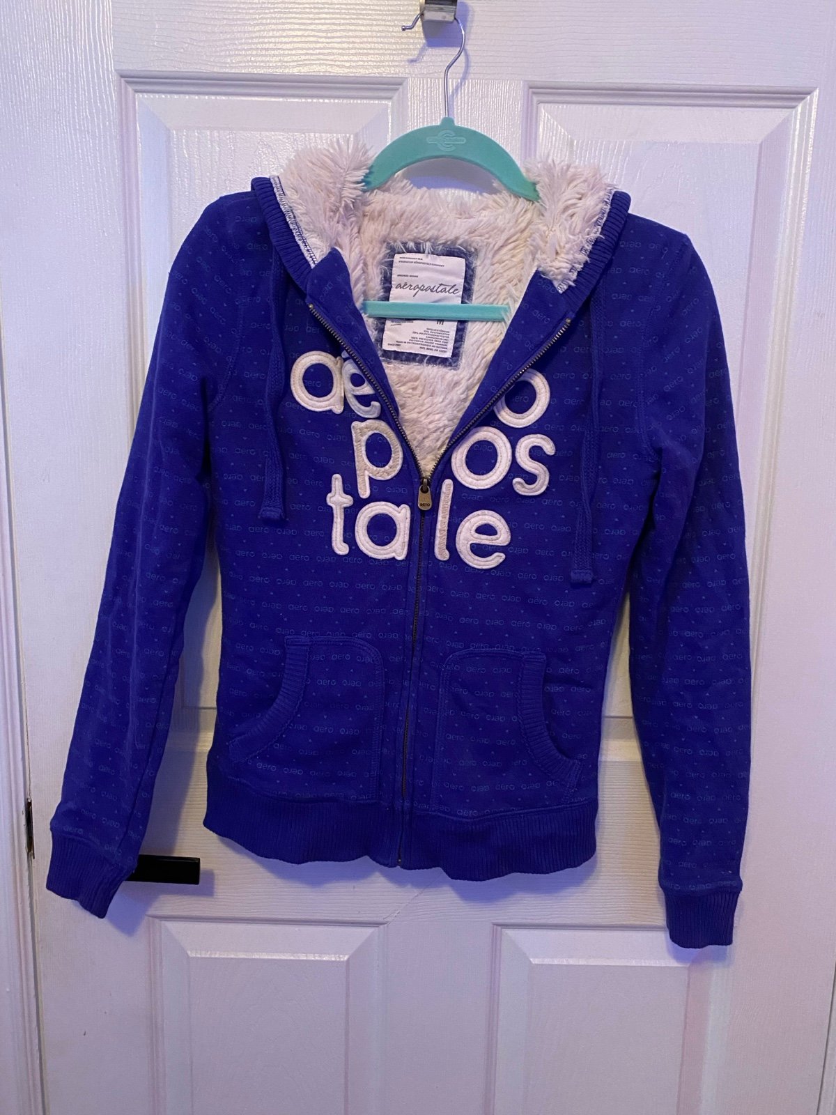 Aeropostale Y2K Blue All Over Print Fur Lined Zip Up Sweatshirt! Sz: M