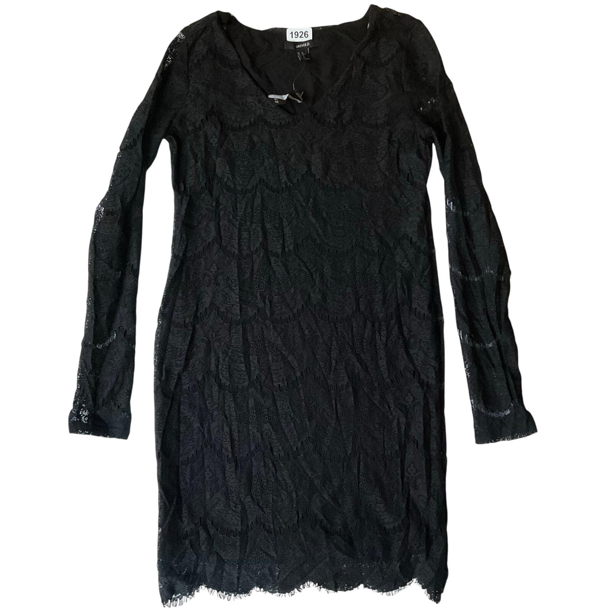 FOREVER 21 Women’s Long Sleeve V-neck Knee Length Lace Dress size S, Black