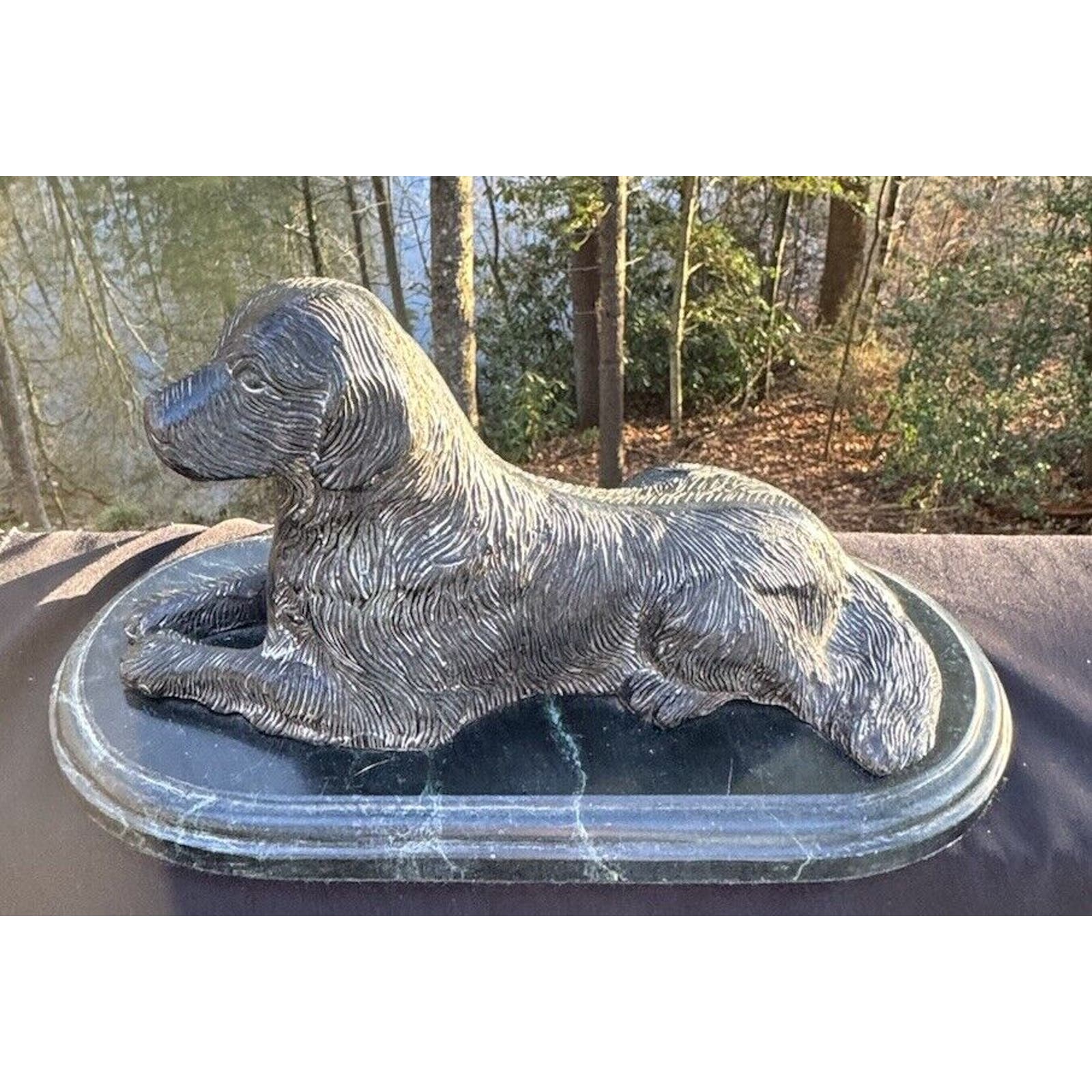Labrador Retriever Dog Pet Bronze Sculpture Statue Figure on Green Marble Base