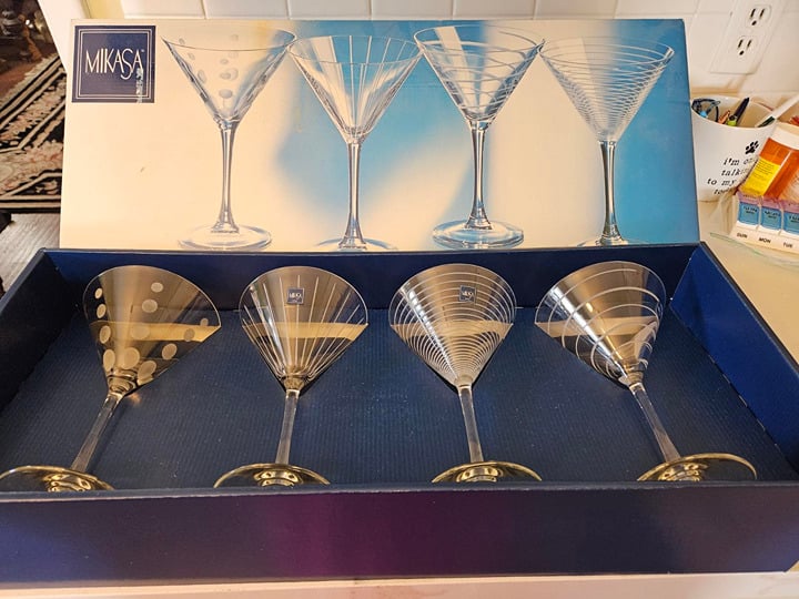 Mikasa martini/cocktail glasses in box - 4 differnt glasses