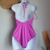 J. Crew, New, Fuchsia Pink Ruched V-Neck Halter One Piece Swimsuit, Size 12